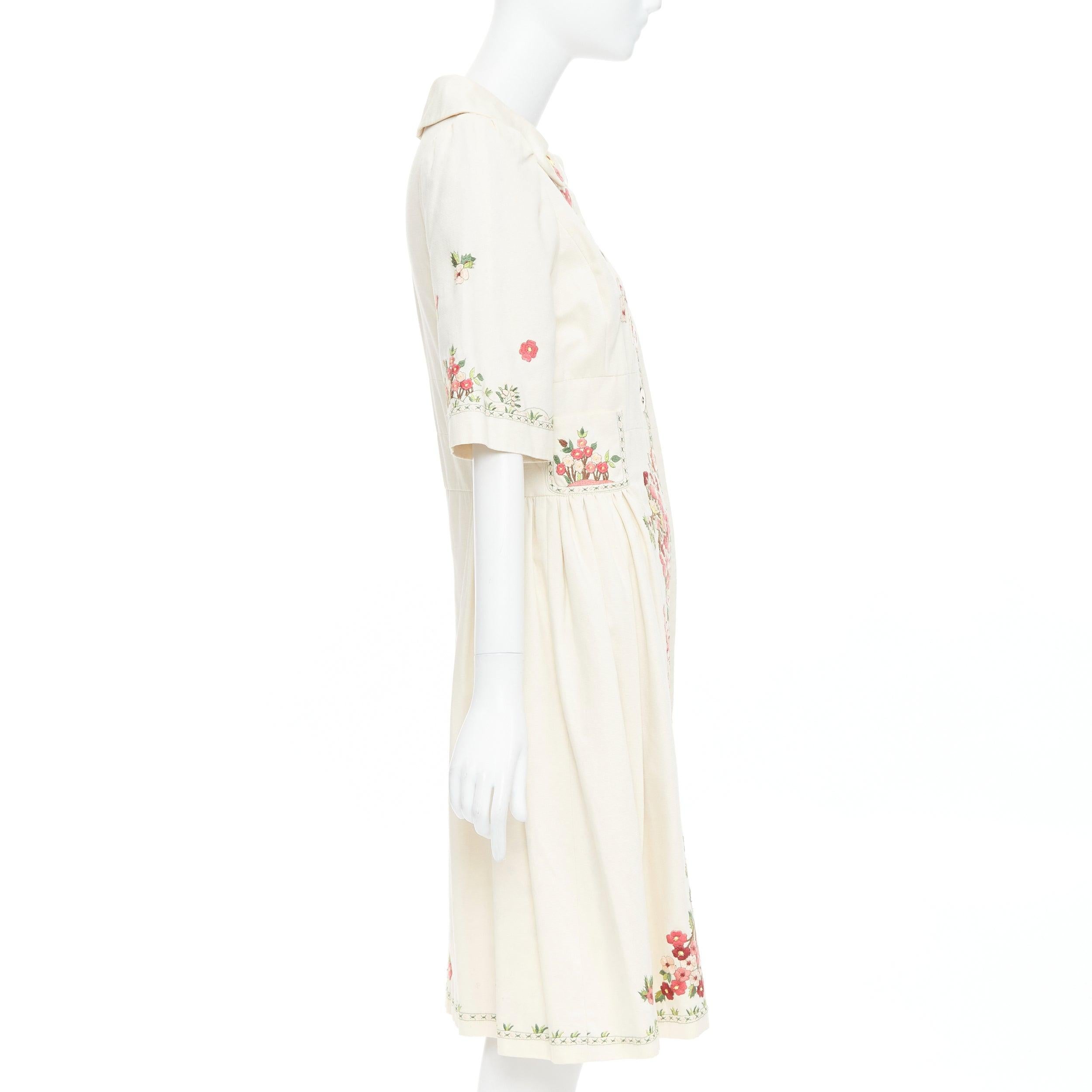 Donna KENZO abito cappotto in cotone con ricamo floreale rosa crema FR38 M. in vendita