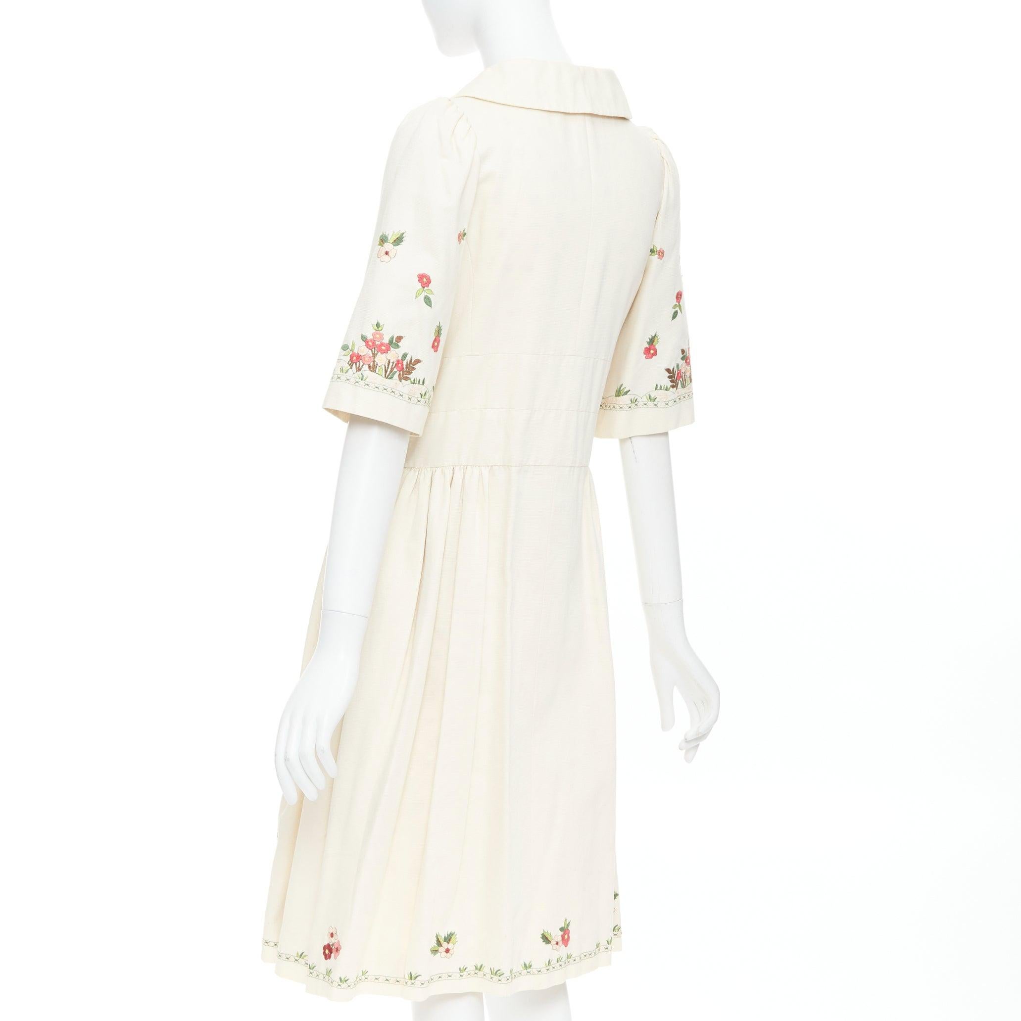 KENZO abito cappotto in cotone con ricamo floreale rosa crema FR38 M. in vendita 2