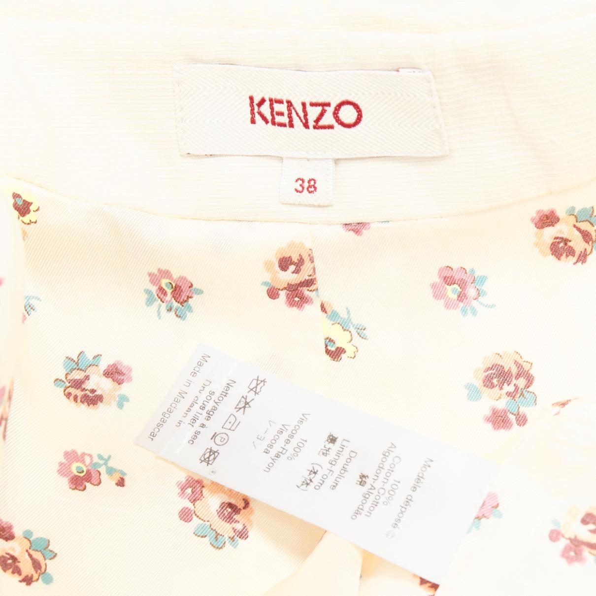 KENZO abito cappotto in cotone con ricamo floreale rosa crema FR38 M. in vendita 4