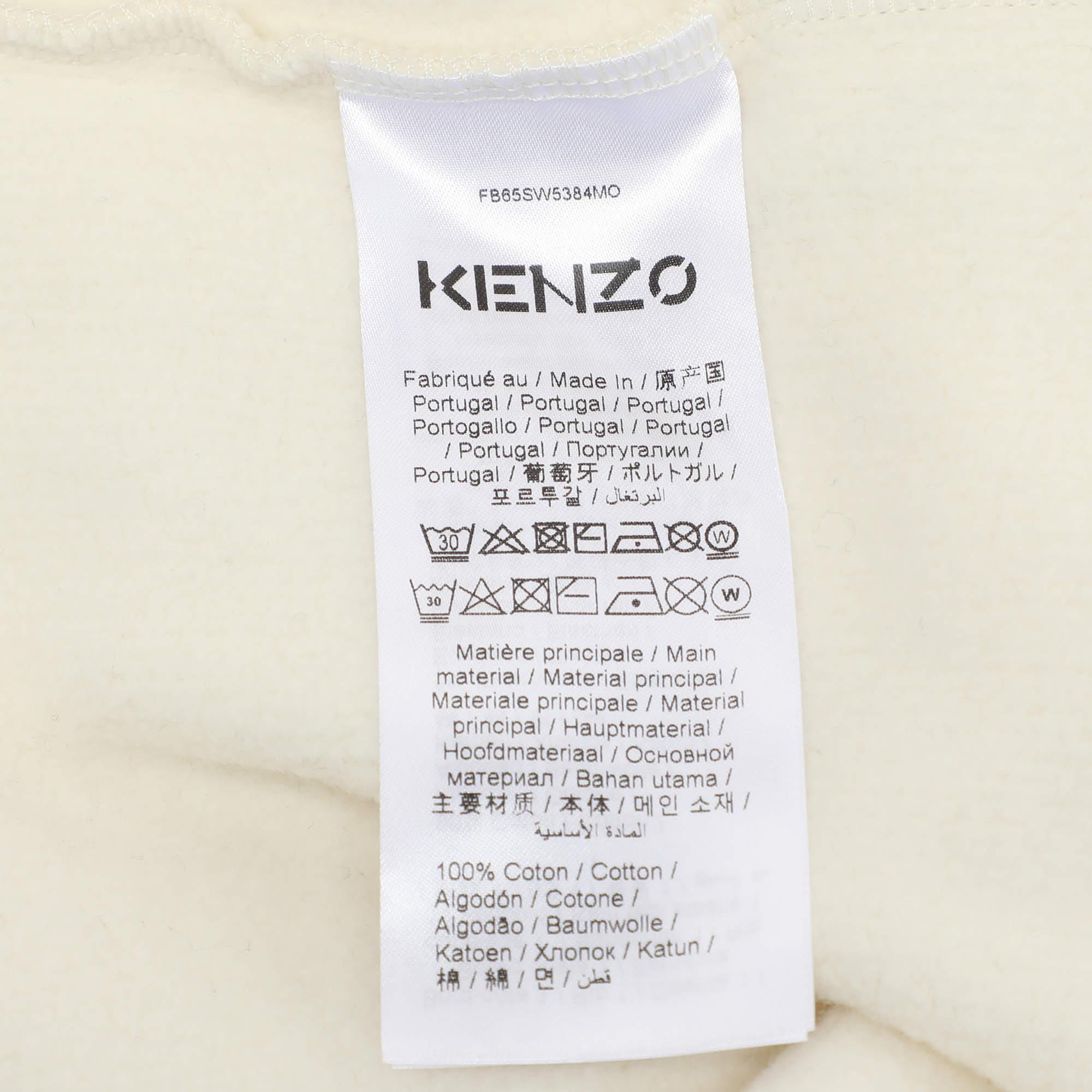 Kenzo Cream Printed Cotton Knit Hoodie Sweatshirt L For Sale 3