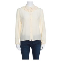 Kenzo Cream Ruffled Trim Detail Long Sleeve Silk Blouse M