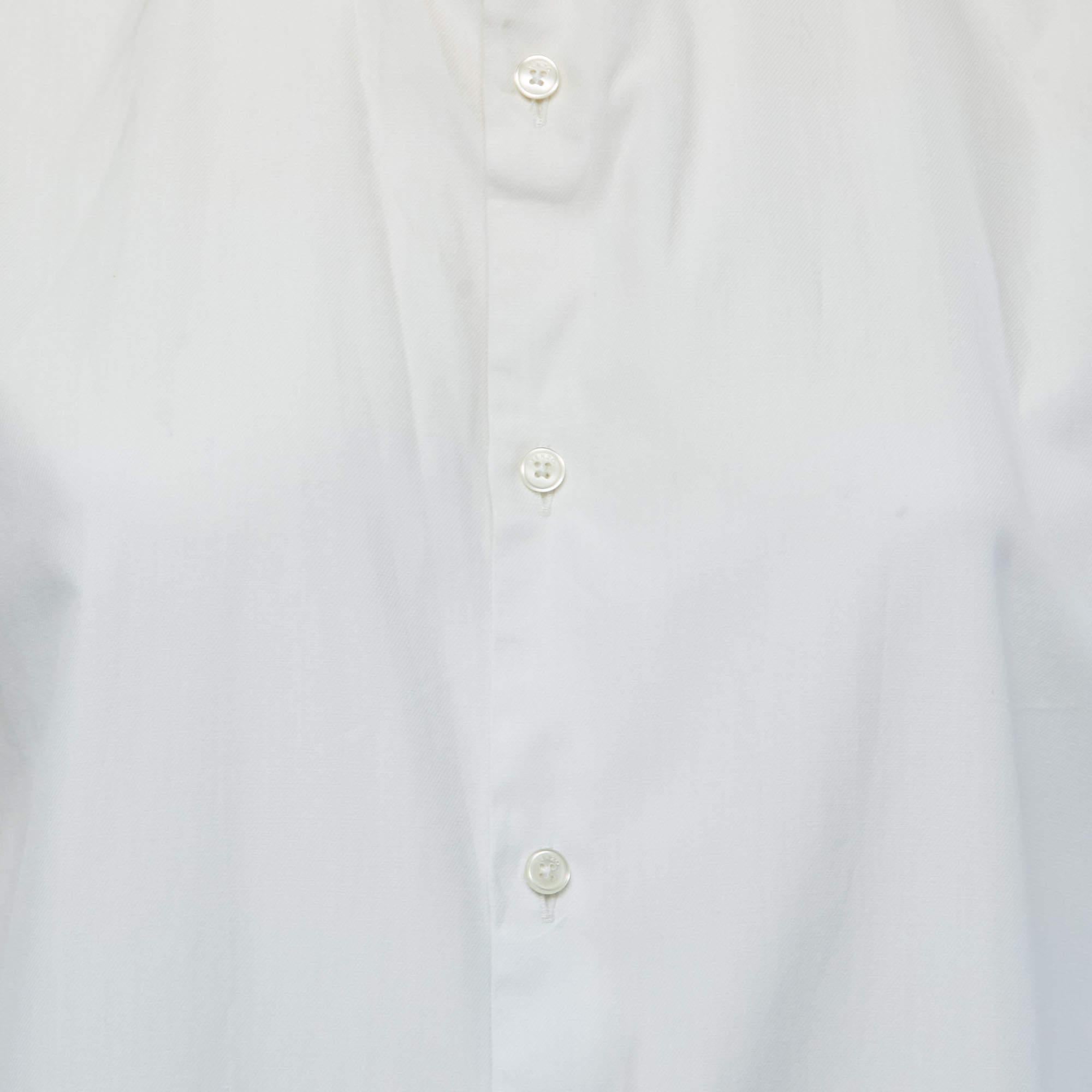 Bianco Kenzo, camicia in cotone bianco e crema con bottoni, M. I. in vendita
