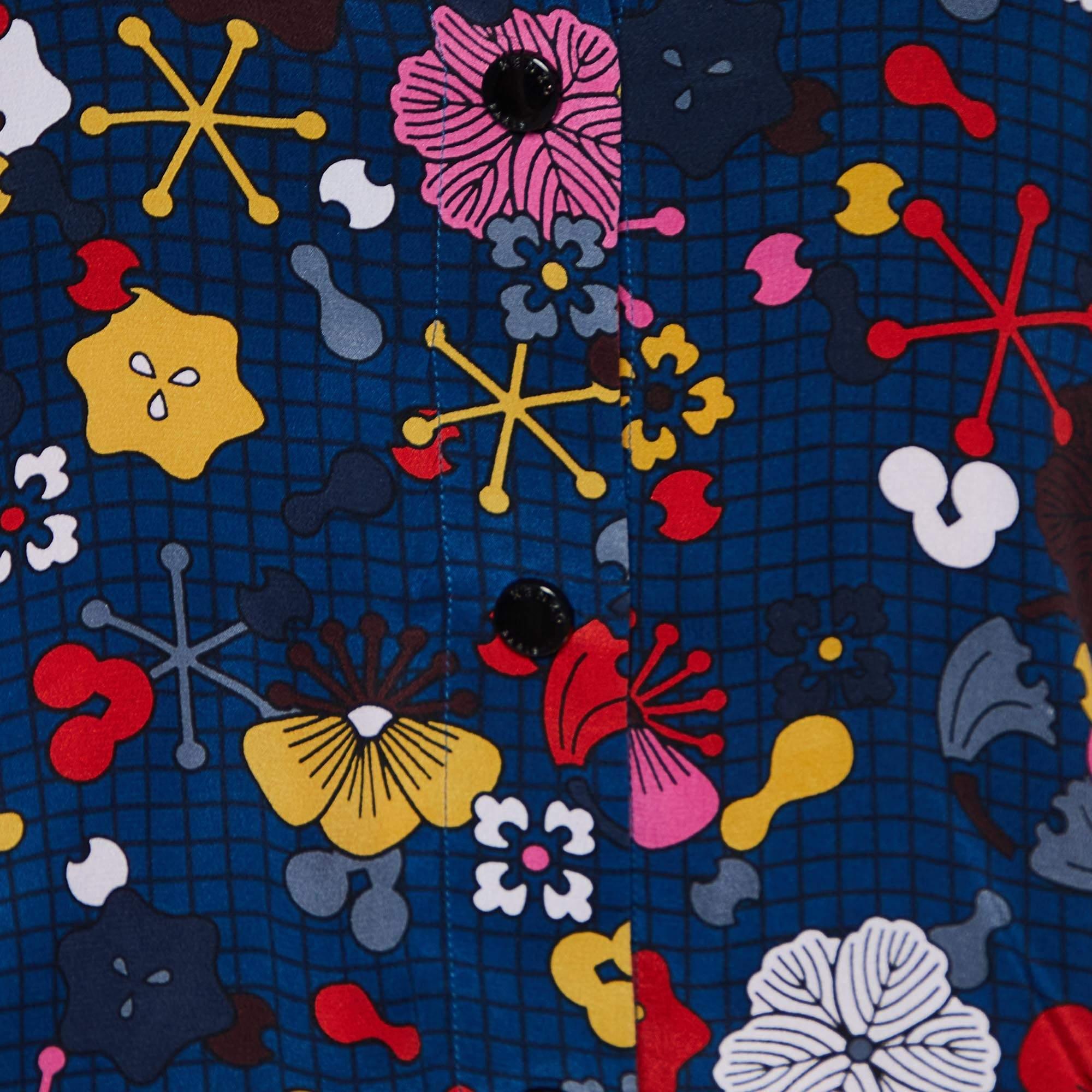 Black Kenzo Dark Blue Floral Print Silk Track Suit M/L