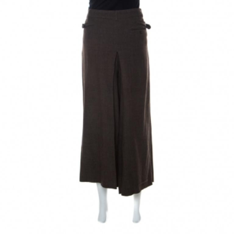 Nero Kenzo - Culottes plissettati in lana elasticizzata marrone scuro - M. I. in vendita