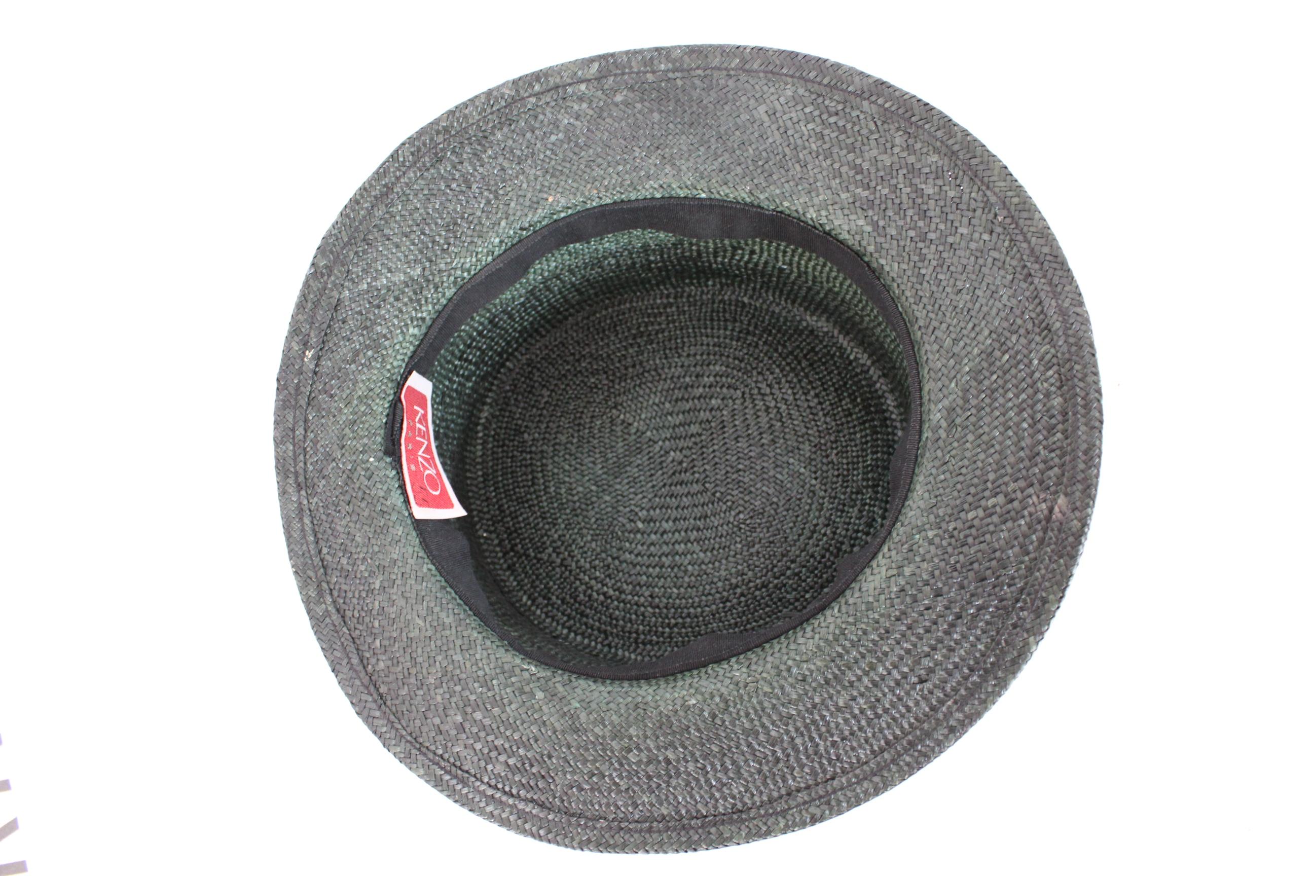 Kenzo Dark Gray Stiff Straw Hat Fedora  In Excellent Condition For Sale In Brindisi, Bt