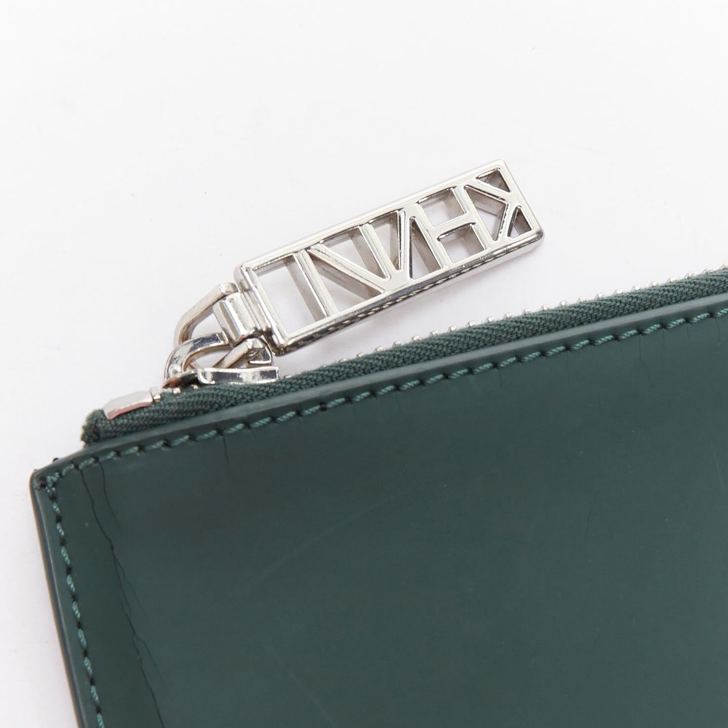 KENZO dark green purple debossed rubber logo portfolio zip clutch For Sale 1
