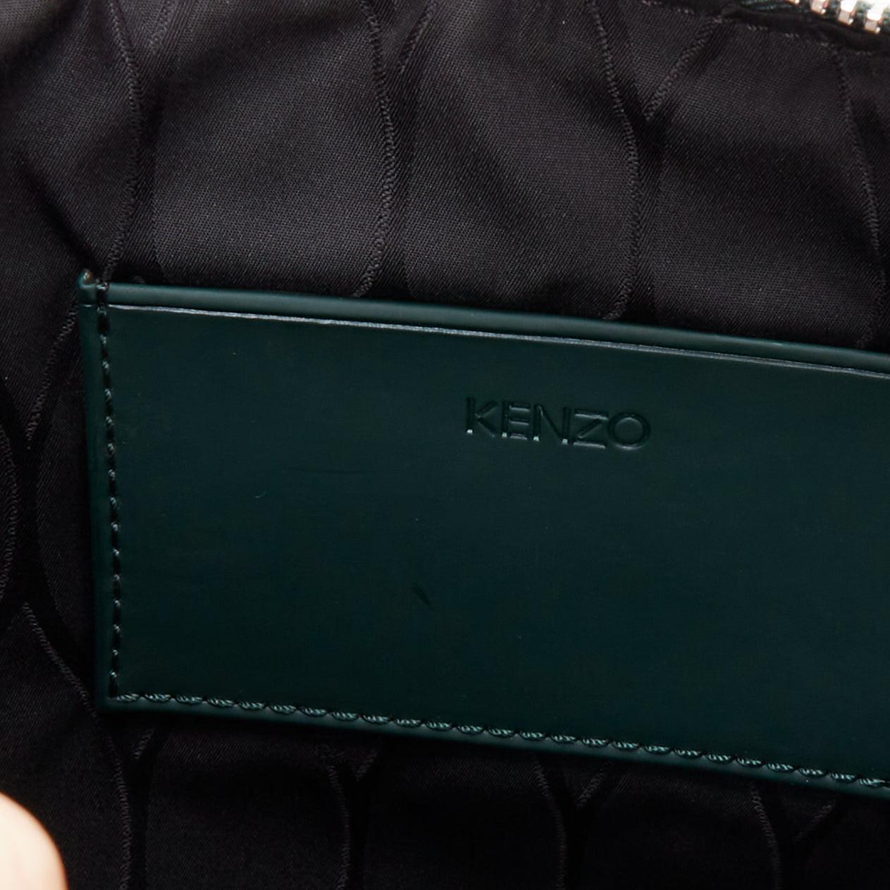 KENZO dark green purple debossed rubber logo portfolio zip clutch For Sale 4