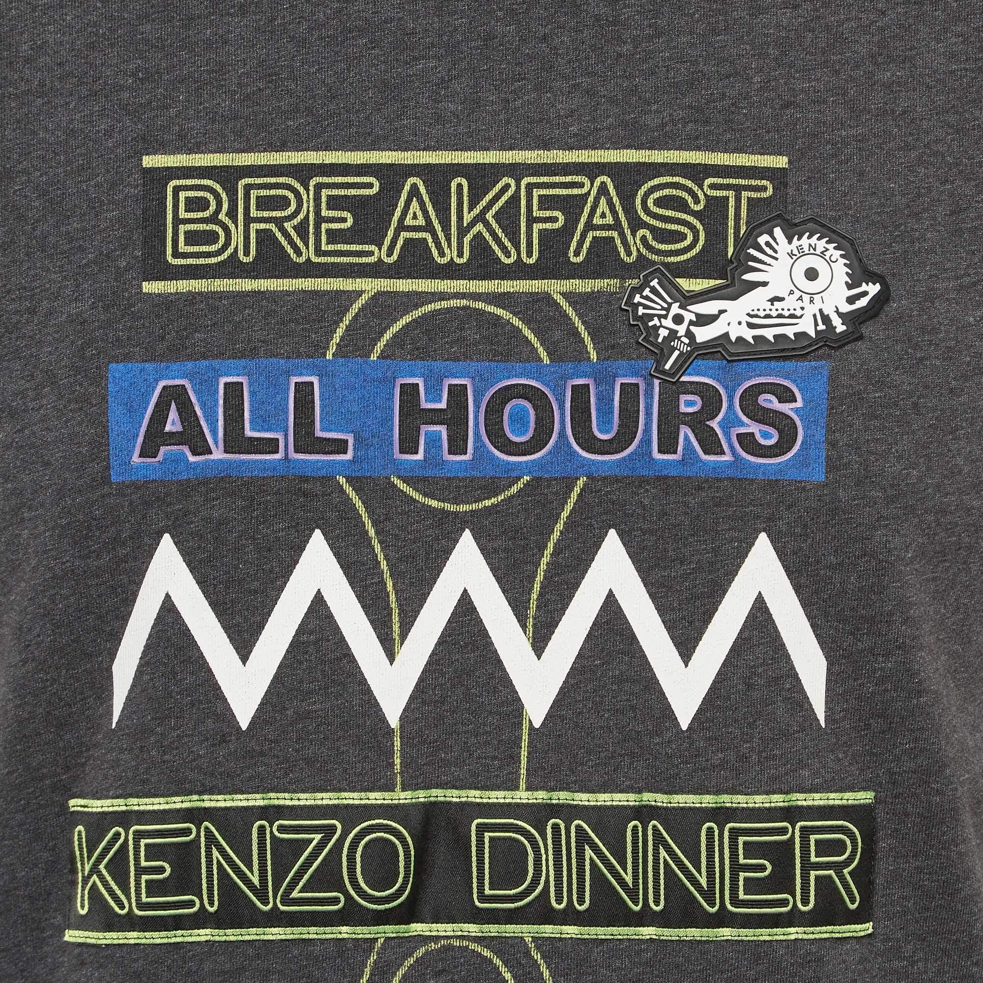 Black Kenzo Dark Grey Printed Cotton Crew Neck T-Shirt M For Sale