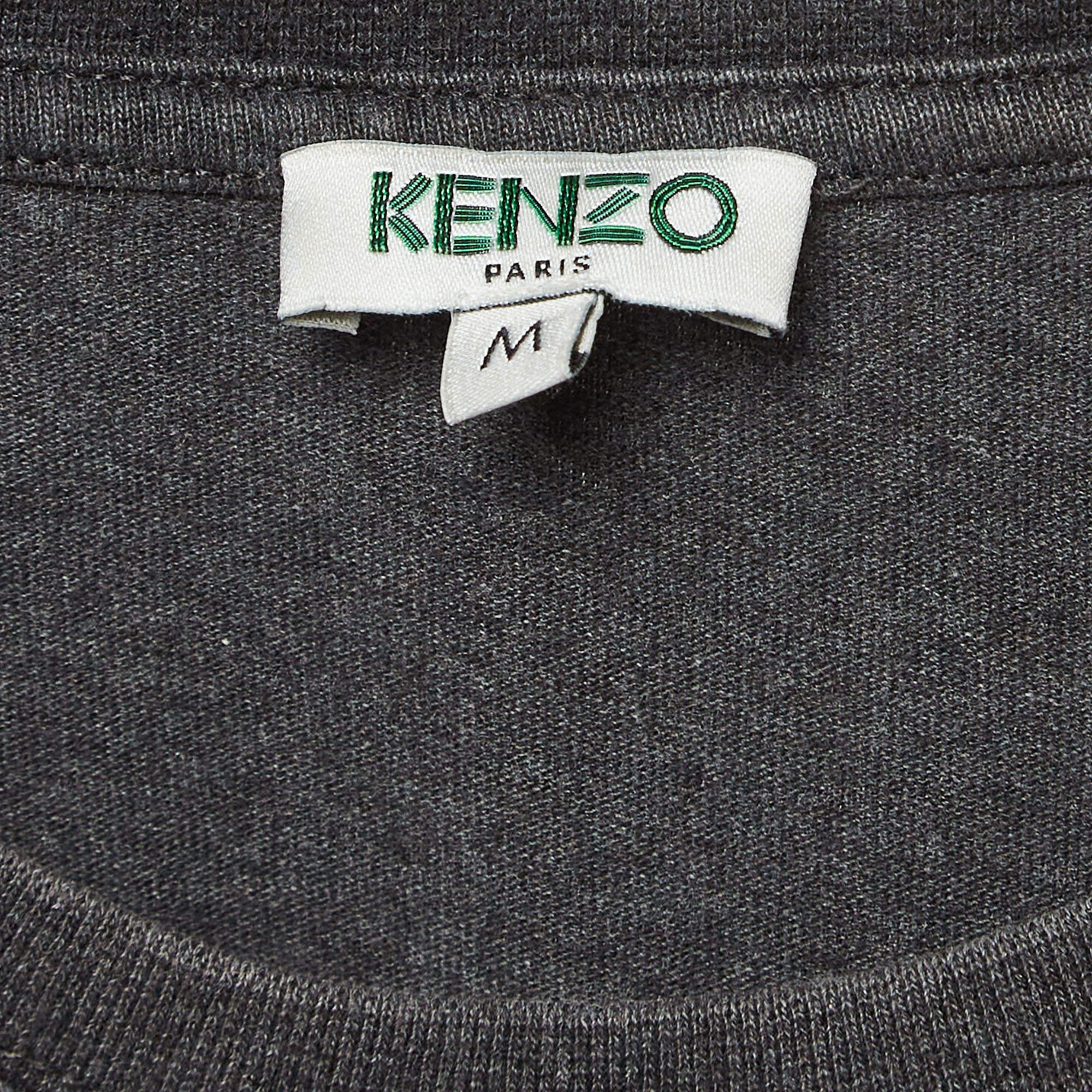 Kenzo Dark Grey Printed Cotton Crew Neck T-Shirt M In Good Condition For Sale In Dubai, Al Qouz 2