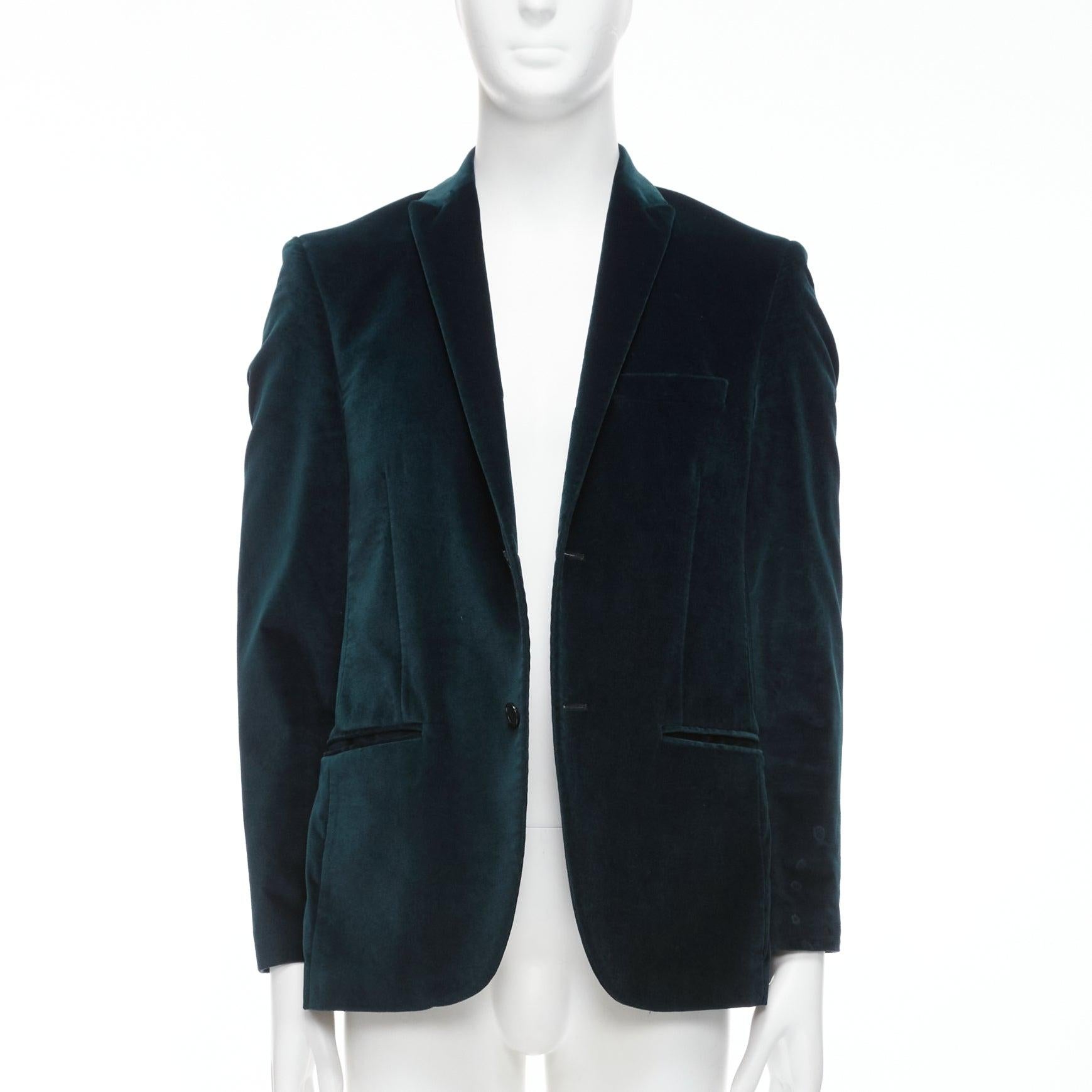 KENZO dark teal cotton velvet plus fit single breasted blazer IT48 M In Good Condition For Sale In Hong Kong, NT