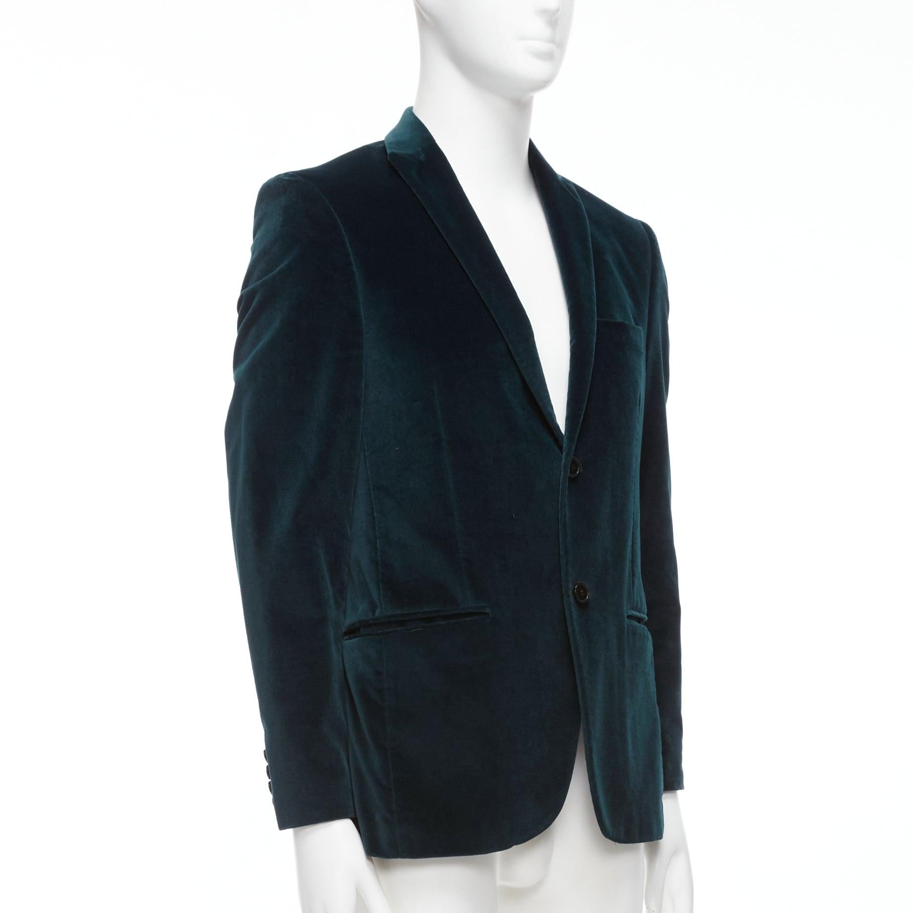 KENZO dark teal cotton velvet plus fit single breasted blazer IT48 M In Good Condition For Sale In Hong Kong, NT