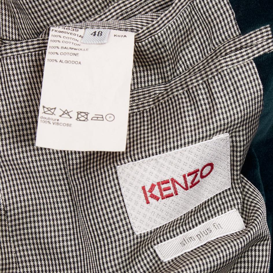 KENZO dark teal cotton velvet plus fit single breasted blazer IT48 M For Sale 4