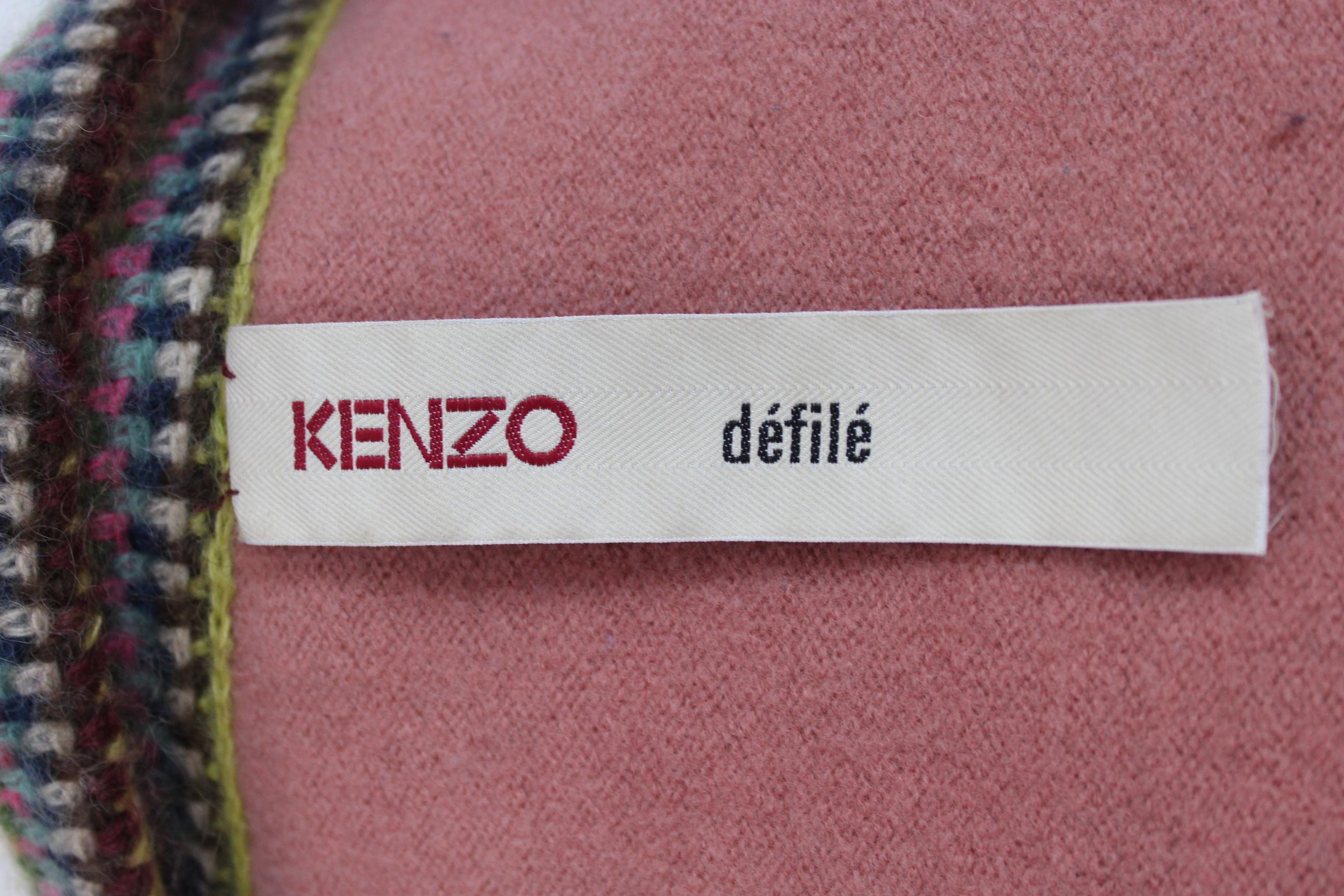 Kenzo Defile Burgundy Blue Wool Floral Perforated Poncho Large Jacket  2