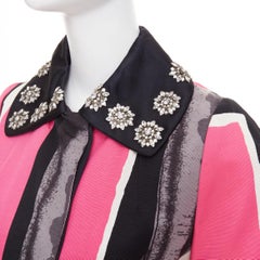 KENZO Defile vintage pink black abstract geometric crystal collar coat FR42 XL