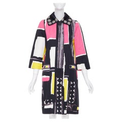 KENZO Defile vintage pink black abstract geometric crystal collar coat FR42 XL