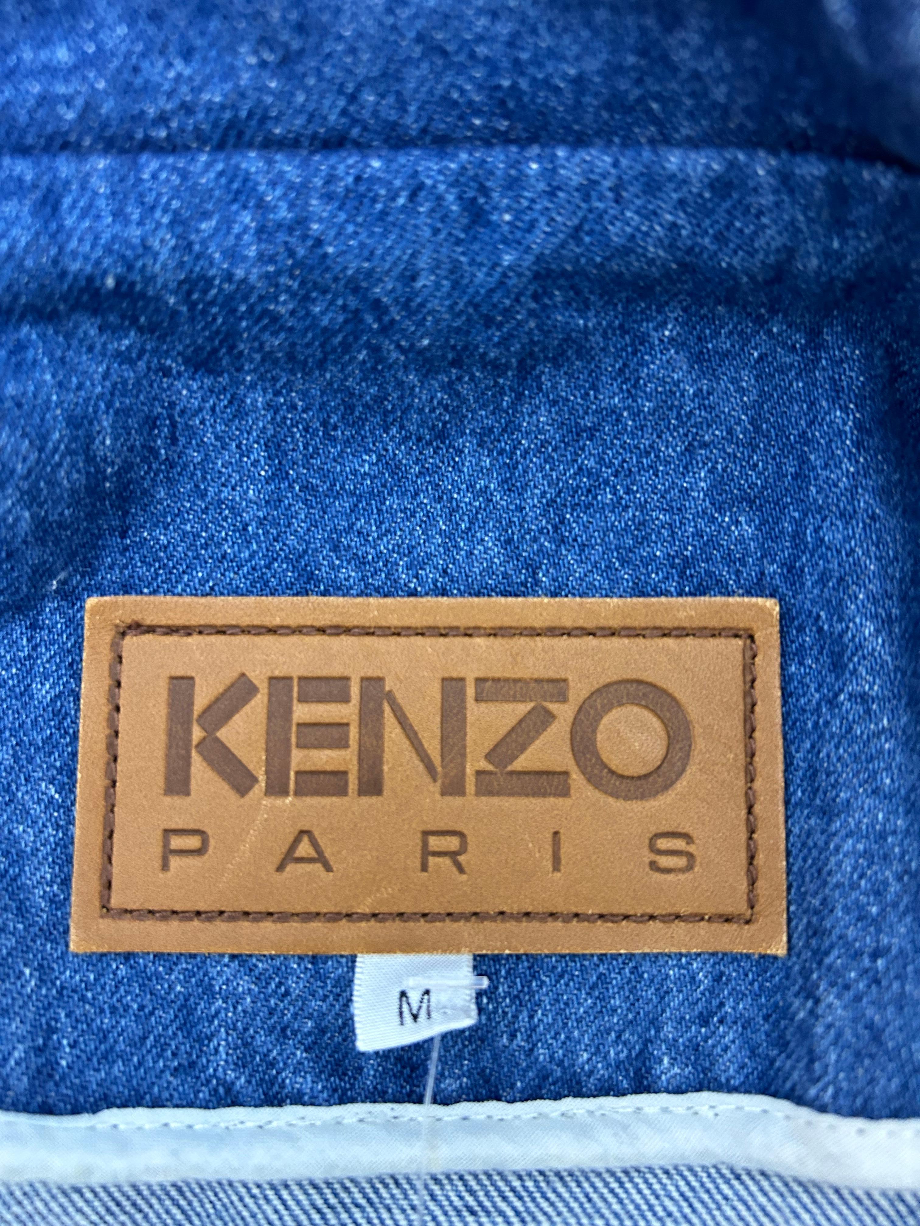 Kenzo Denim Belted Biker Jacket Size Medium For Sale 4