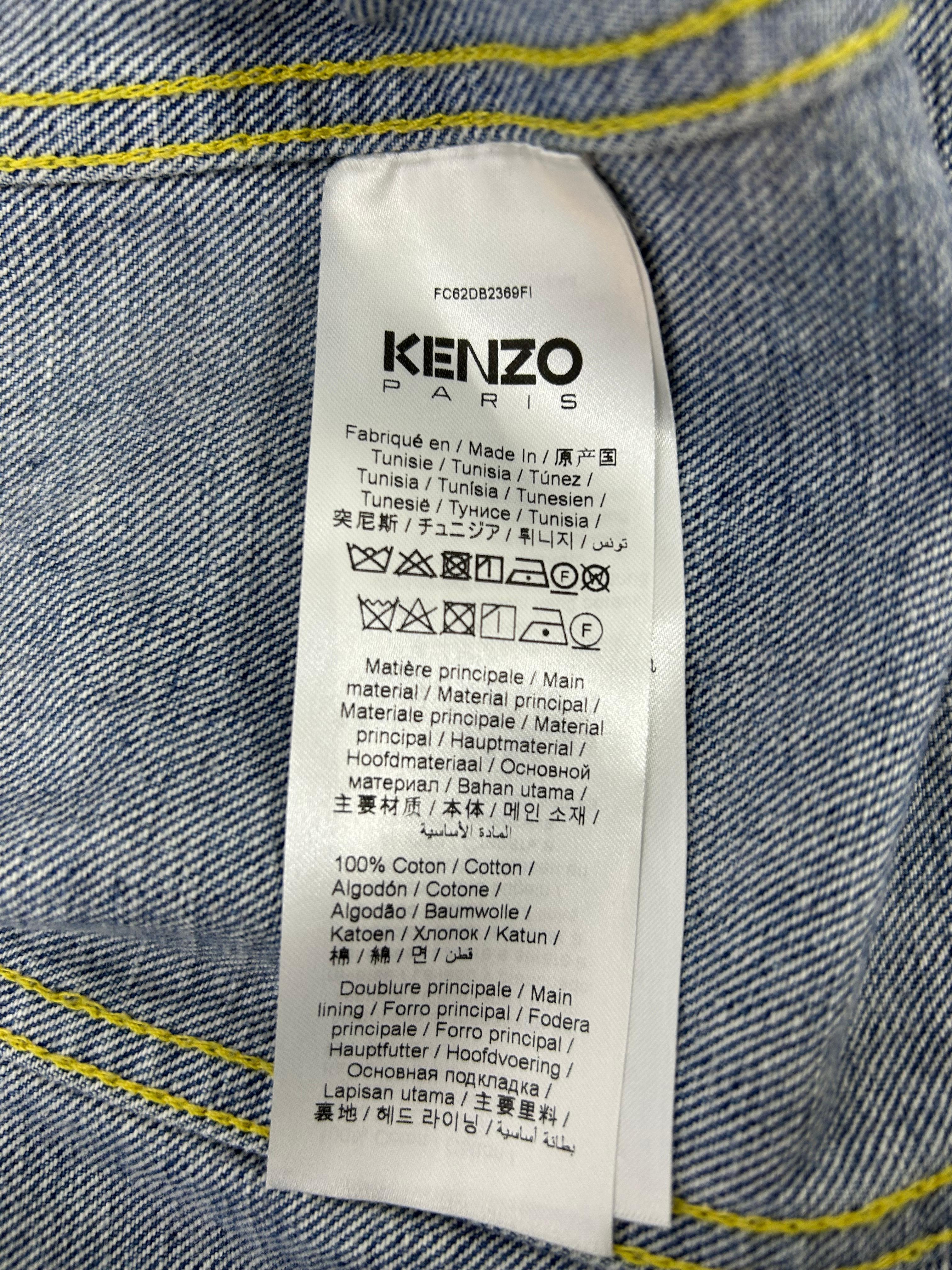 Kenzo Denim Belted Biker Jacket Size Medium For Sale 5