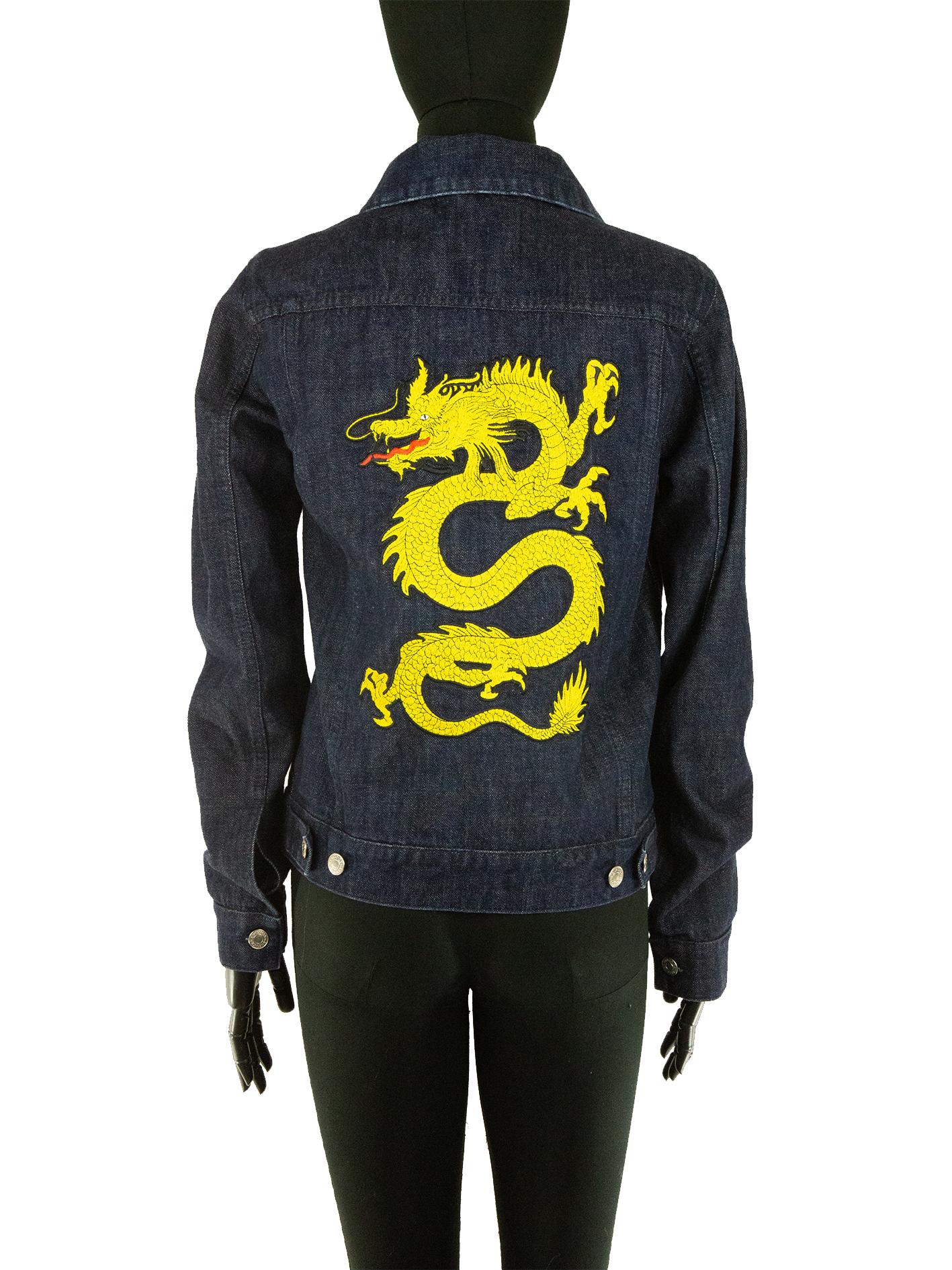 Noir Kenzo - Veste en jean avec broderie de dragon en vente