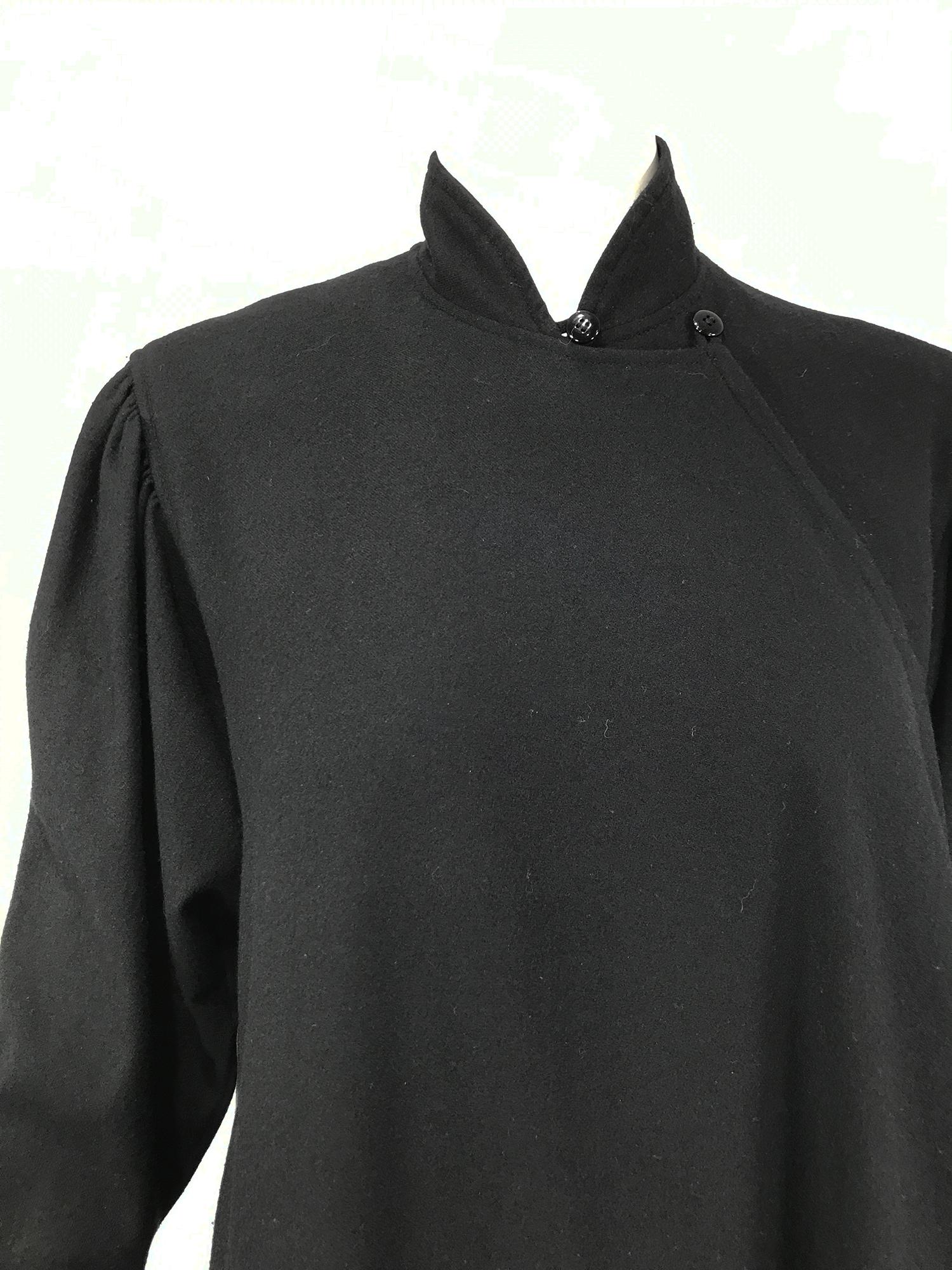 Kenzo Double Face Black Wool Cheongsam Style Coat 1980s For Sale 8