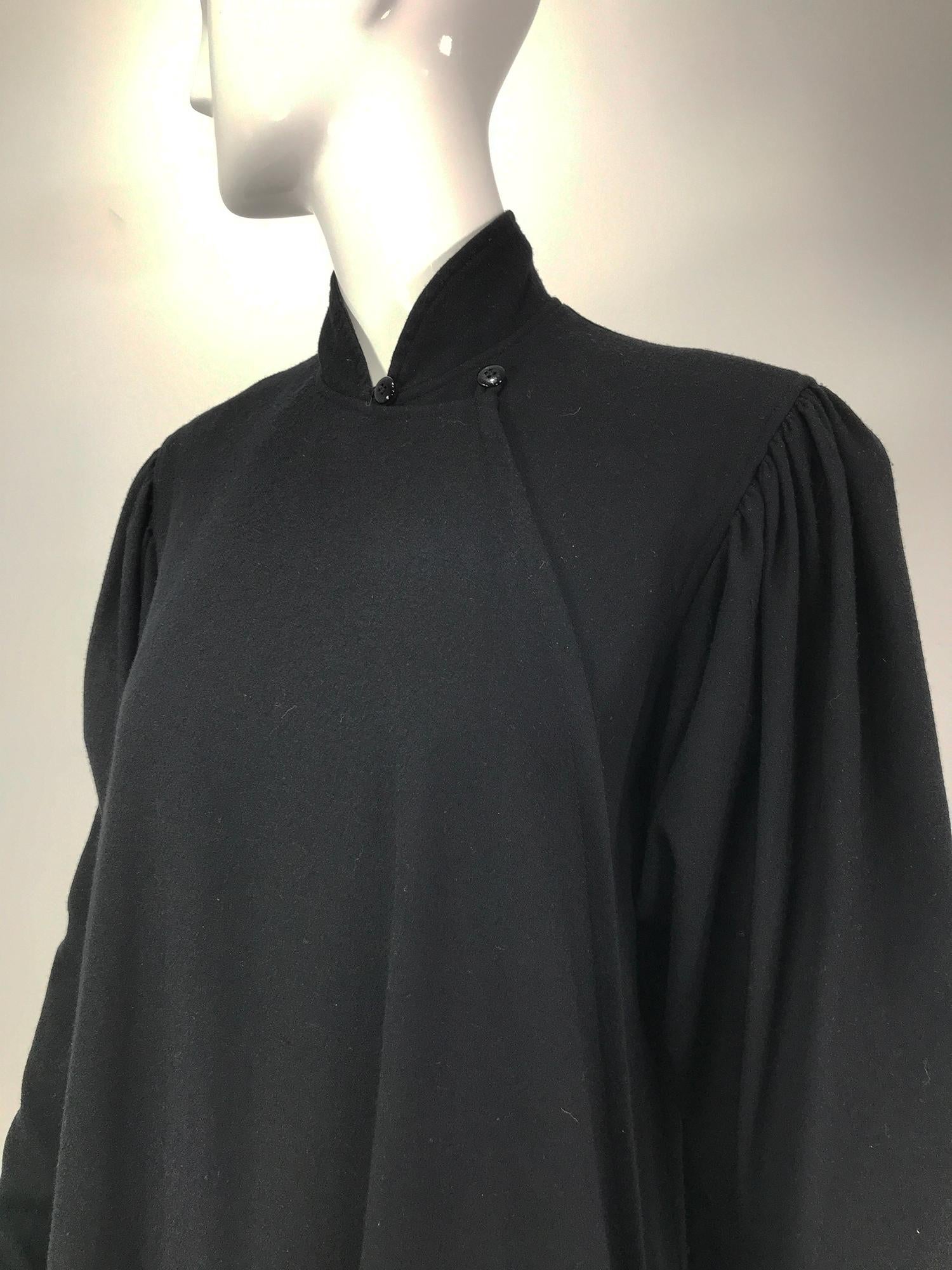 Kenzo Double Face Black Wool Cheongsam Style Coat 1980s For Sale 9