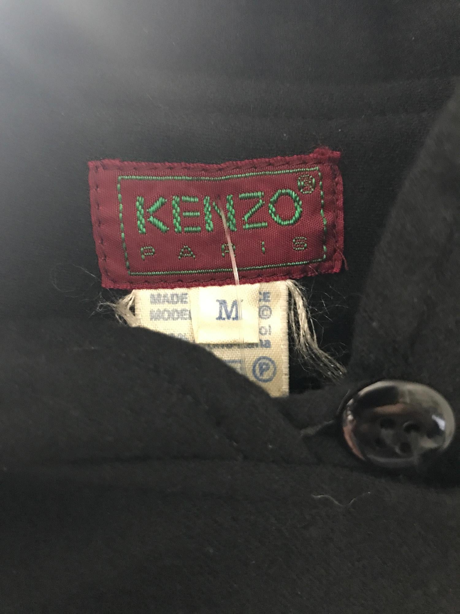 Kenzo Double Face Black Wool Cheongsam Style Coat 1980s For Sale 11