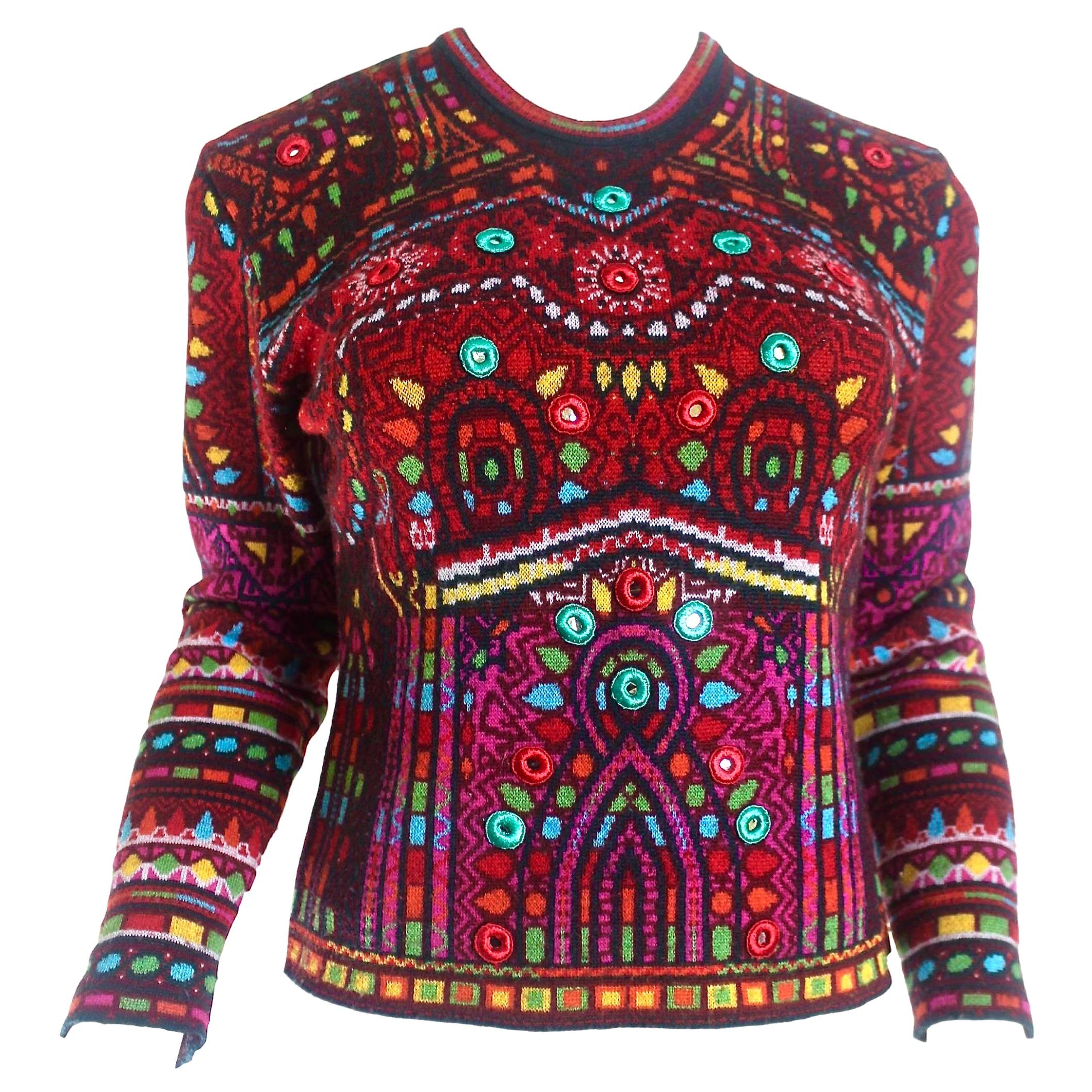 Kenzo Elaborate Indian Patterned Sweater with Sisha Mirror Decoration For  Sale at 1stDibs | indian print sweater