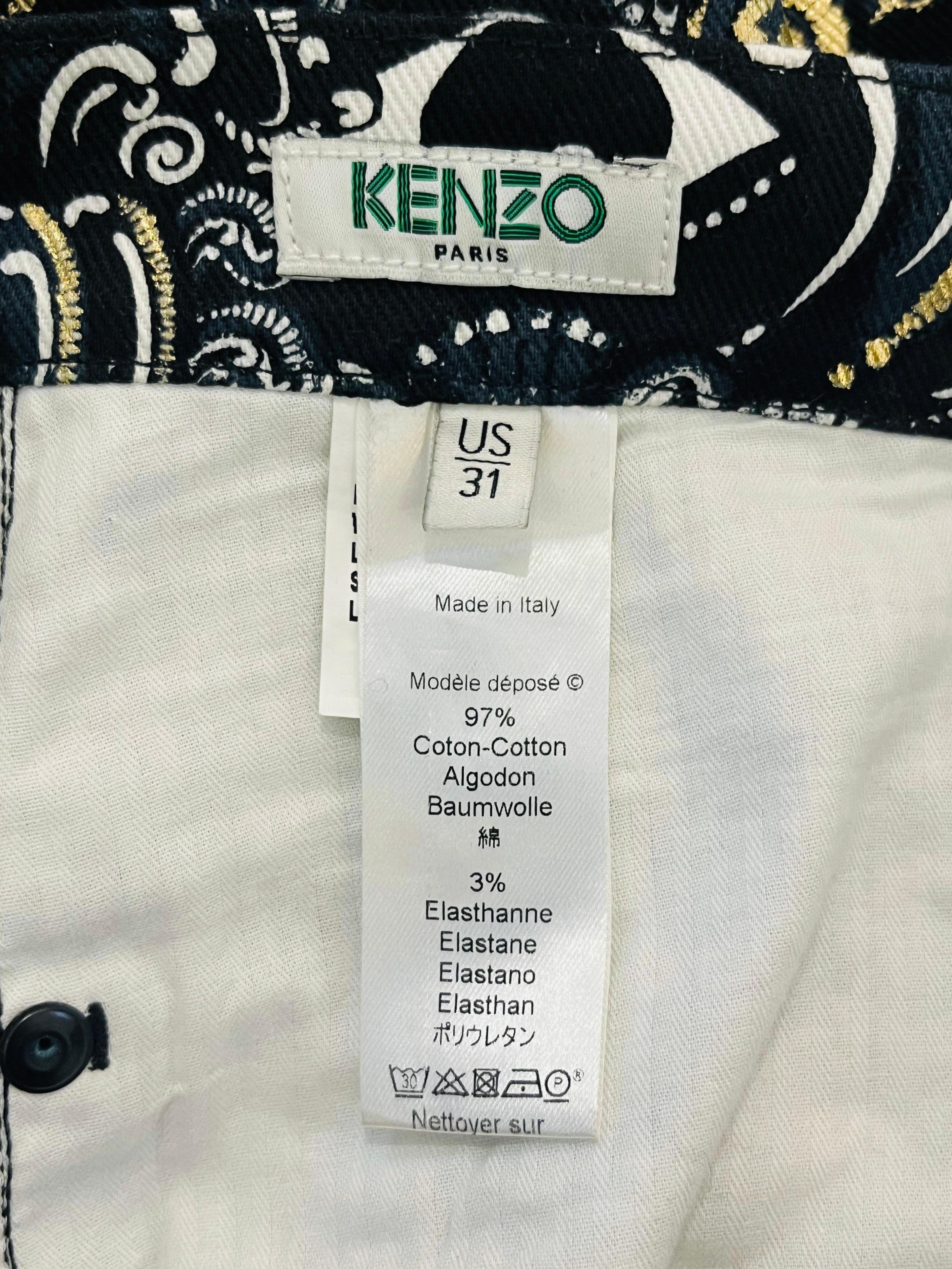 Kenzo 'Eye' Motif Paisley Print Cotton Trousers For Sale 2