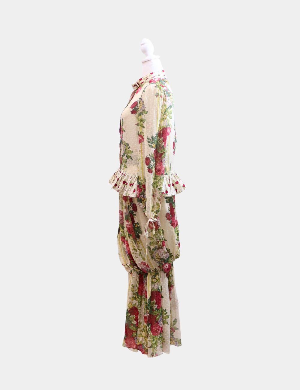Beige Kenzo Floral Blouse and Skirt Set EU 38