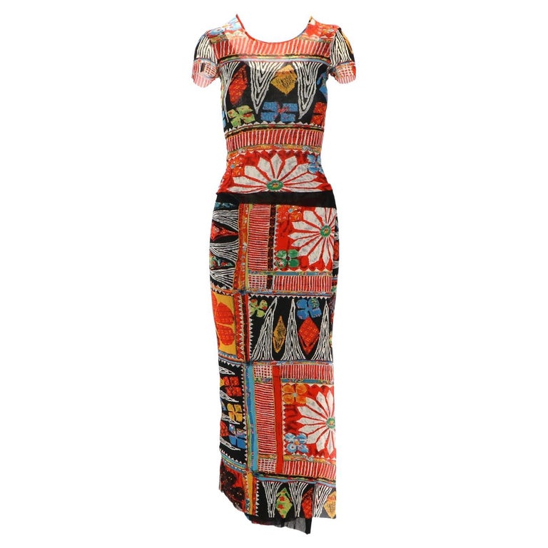 Kenzo Floral Hippie Boho Tattoo Mesh Transparent 90s Vintage Skirt Top  Dress Set