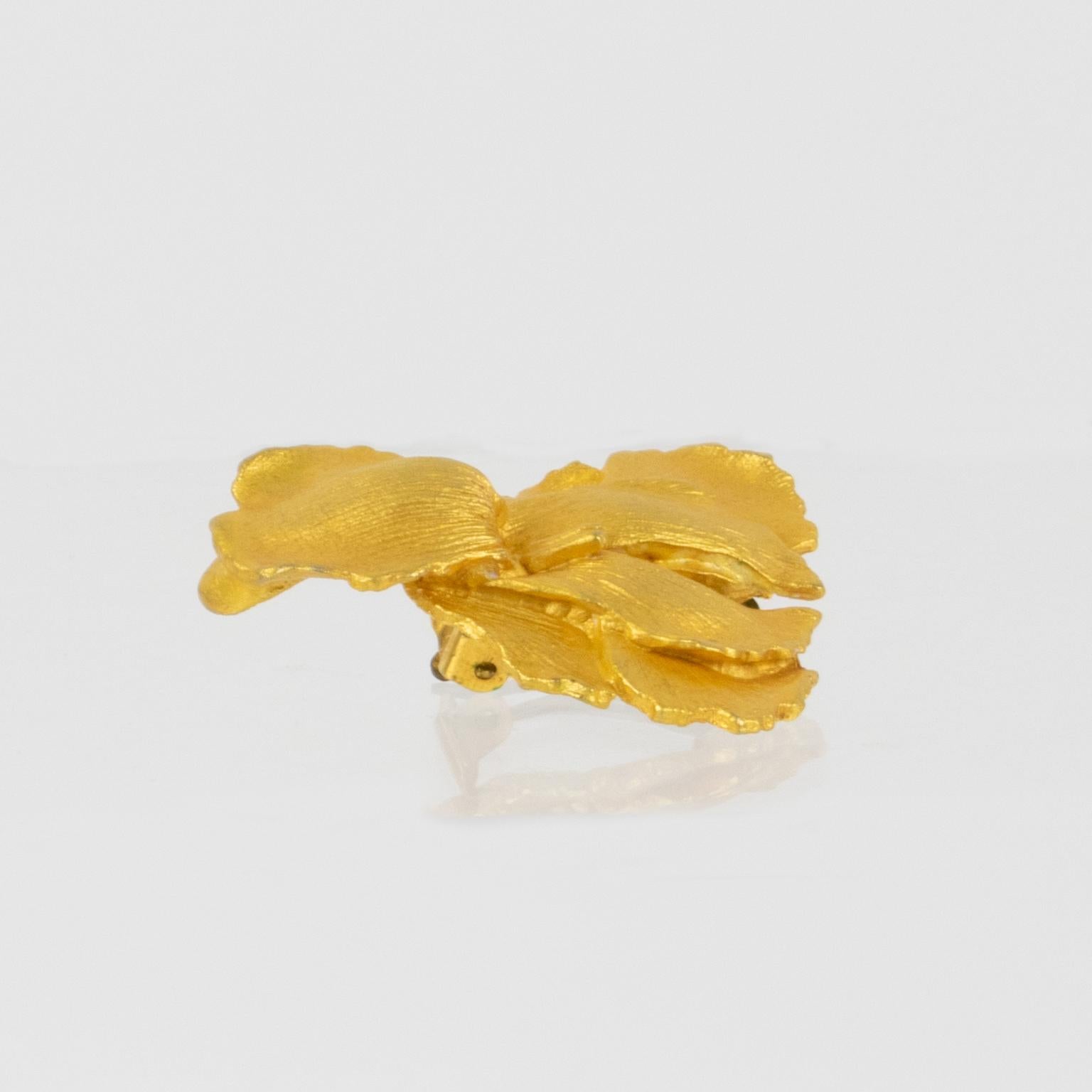 Kenzo Gilded Metal Iris Flower Clip Earrings For Sale 1