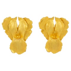 Kenzo Paris Textured Gilded Metal Iris Flower Clip Earrings