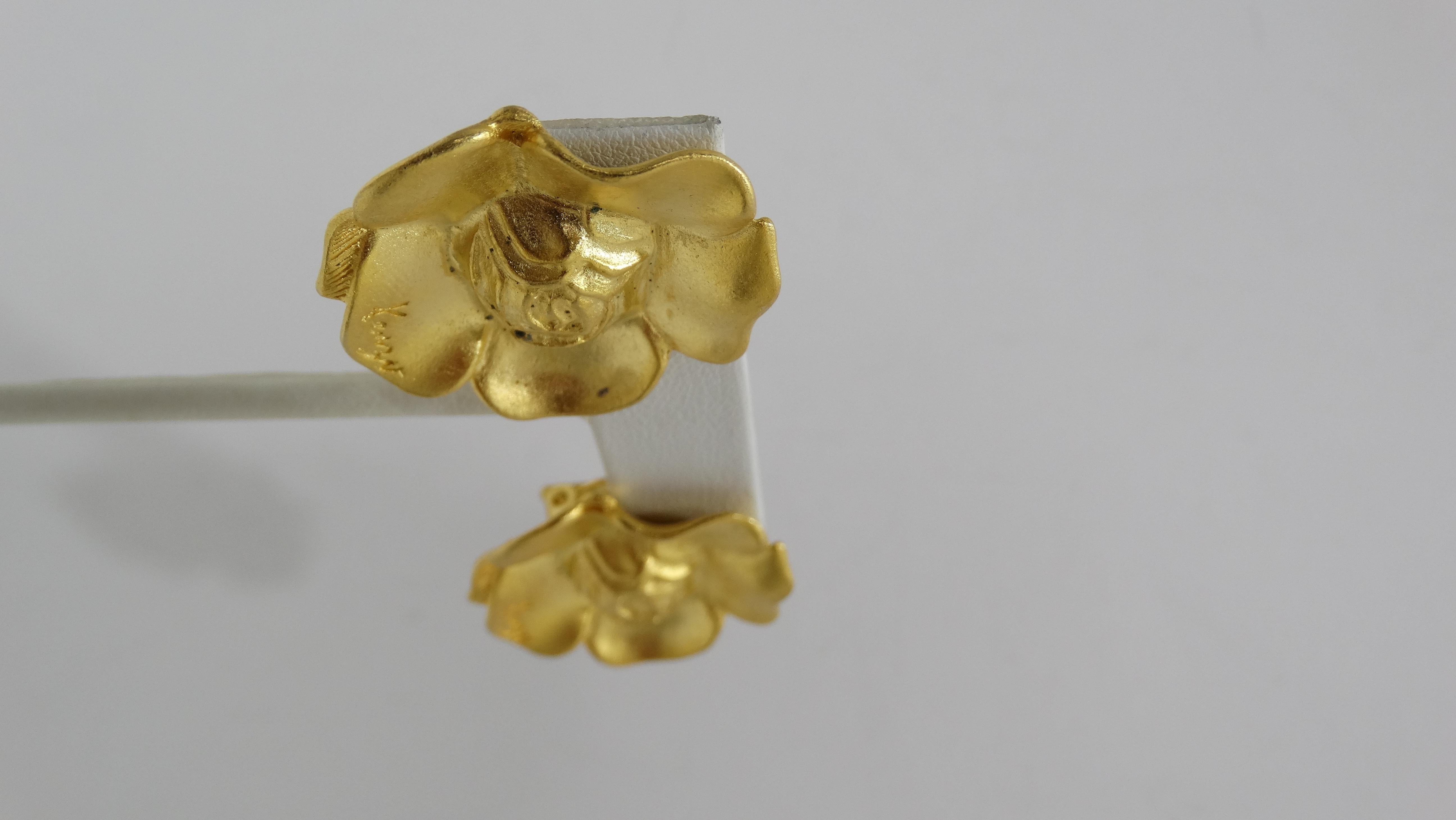 Women's Kenzo Gold Flower Earrings For Sale
