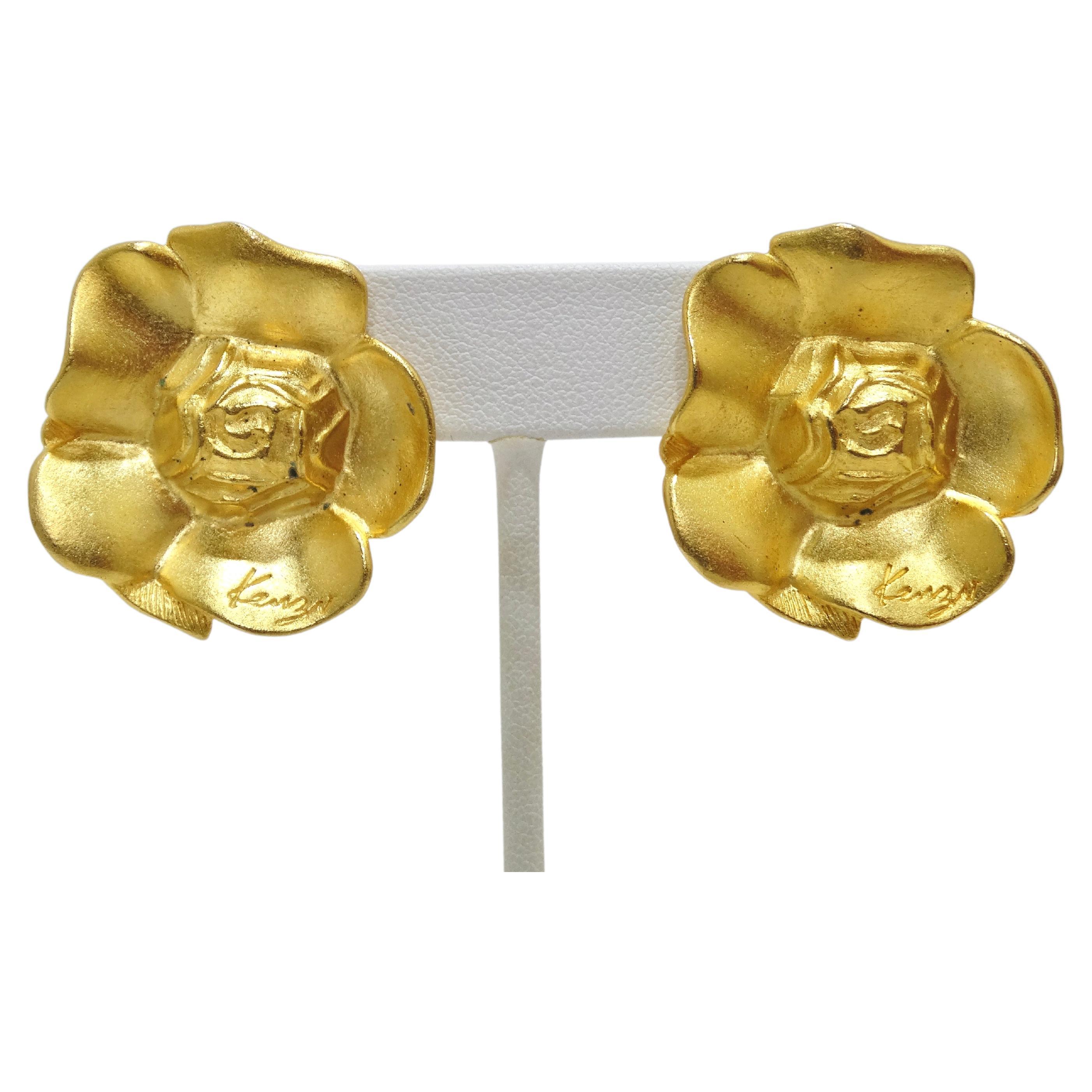 Kenzo Gold Flower Earrings For Sale