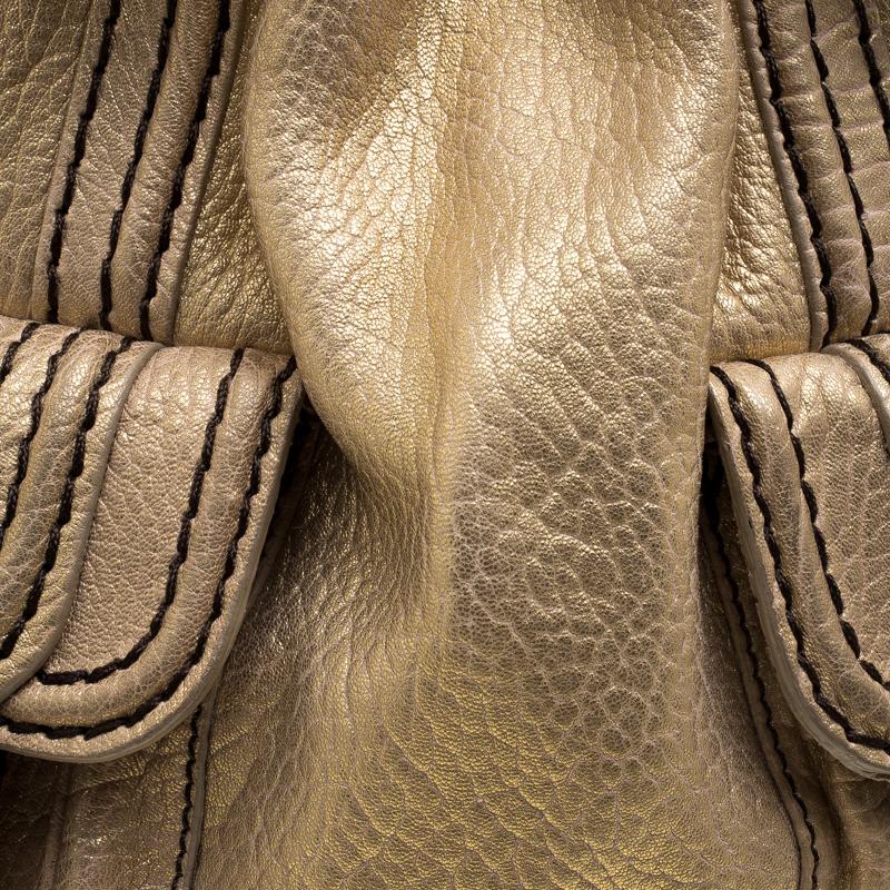 Kenzo Gold Leather Drawstring Studded Bucket Bag In Good Condition In Dubai, Al Qouz 2
