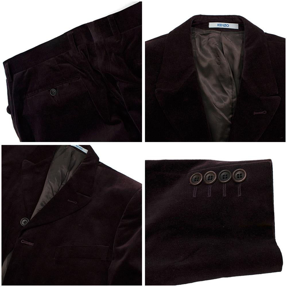 Men's Kenzo Grape Wool Velvet Single Breasted Suit - Size L EU50 For Sale