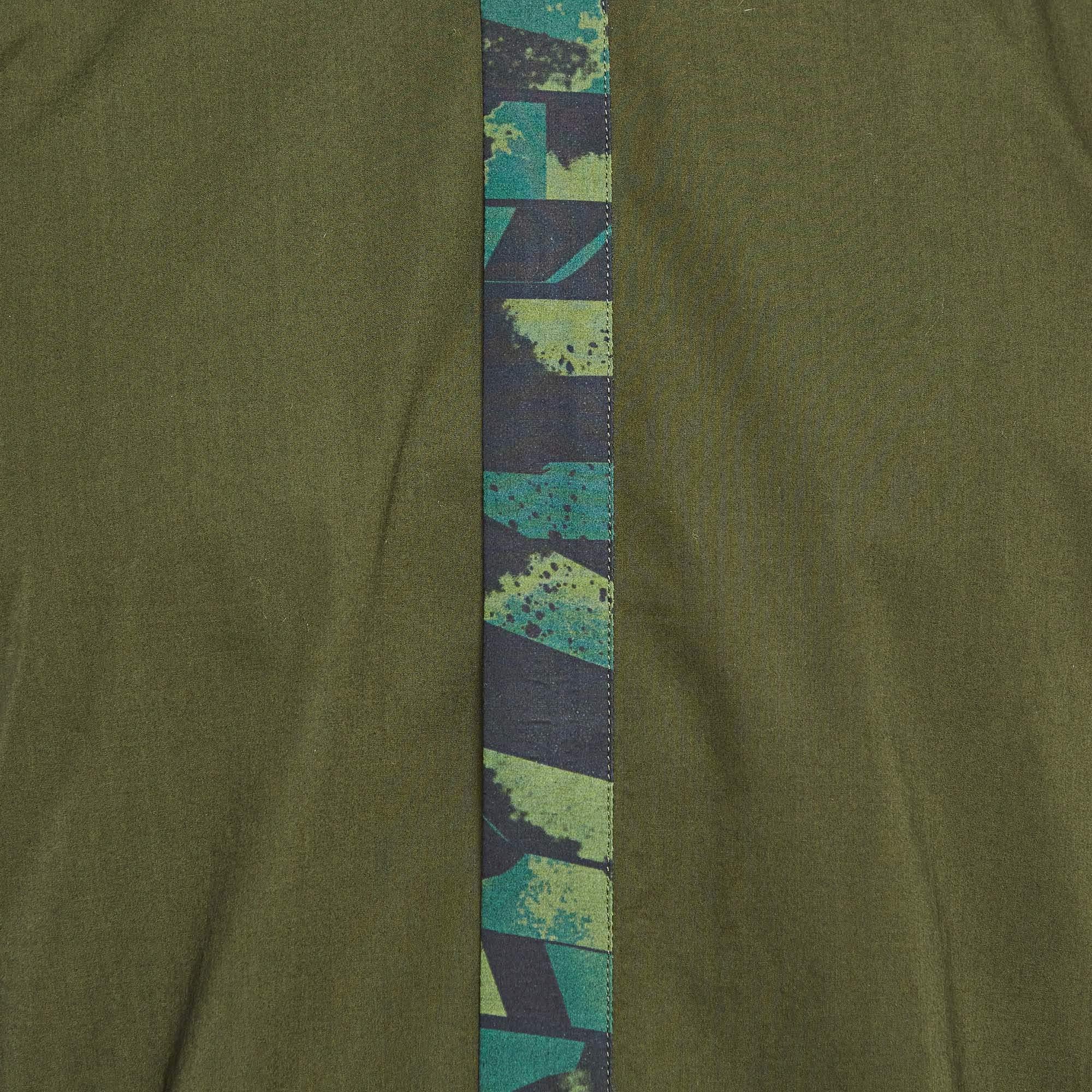 Black Kenzo Green Cotton Button Front Shirt XL For Sale