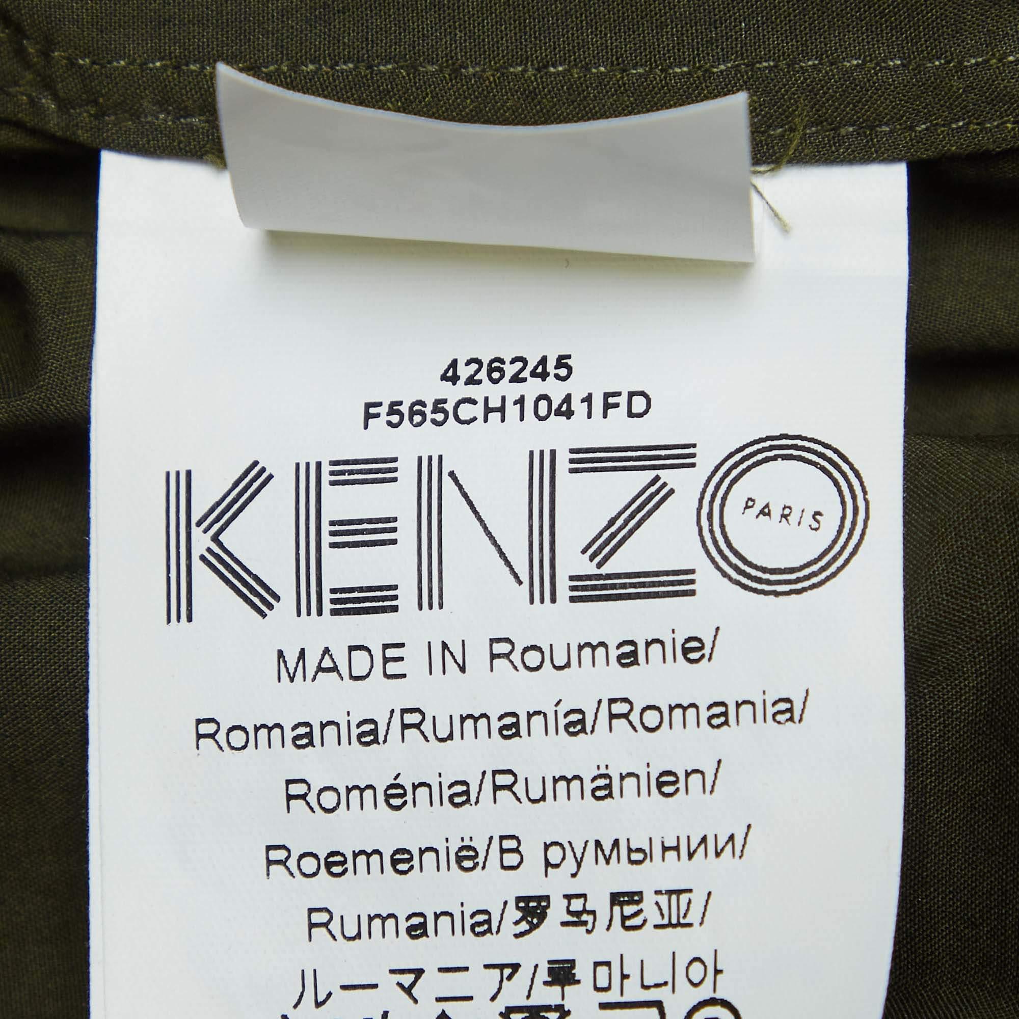 Men's Kenzo Green Cotton Button Front Shirt XL For Sale