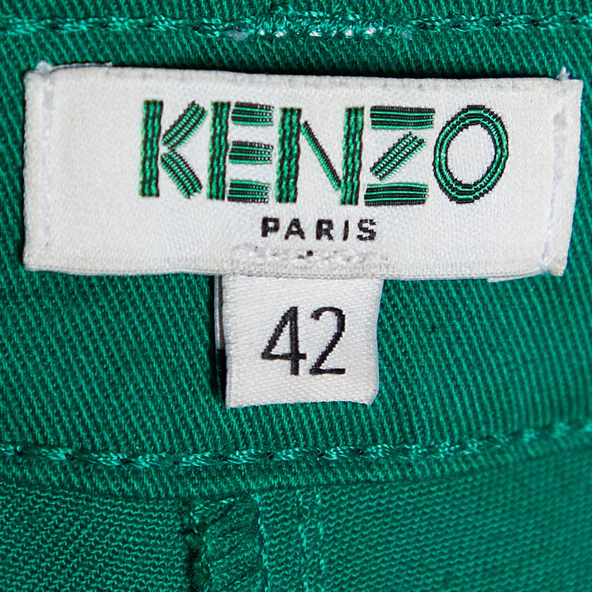 Women's Kenzo Green Cotton Contrast Waist Band Trousers L For Sale