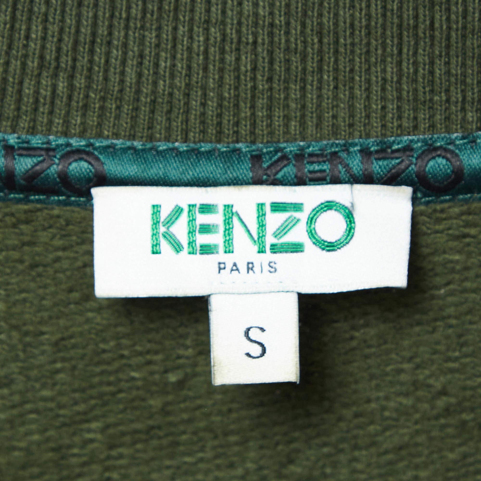 Kenzo - Sweat-shirt imprimé en tricot de coton vert S Bon état - En vente à Dubai, Al Qouz 2