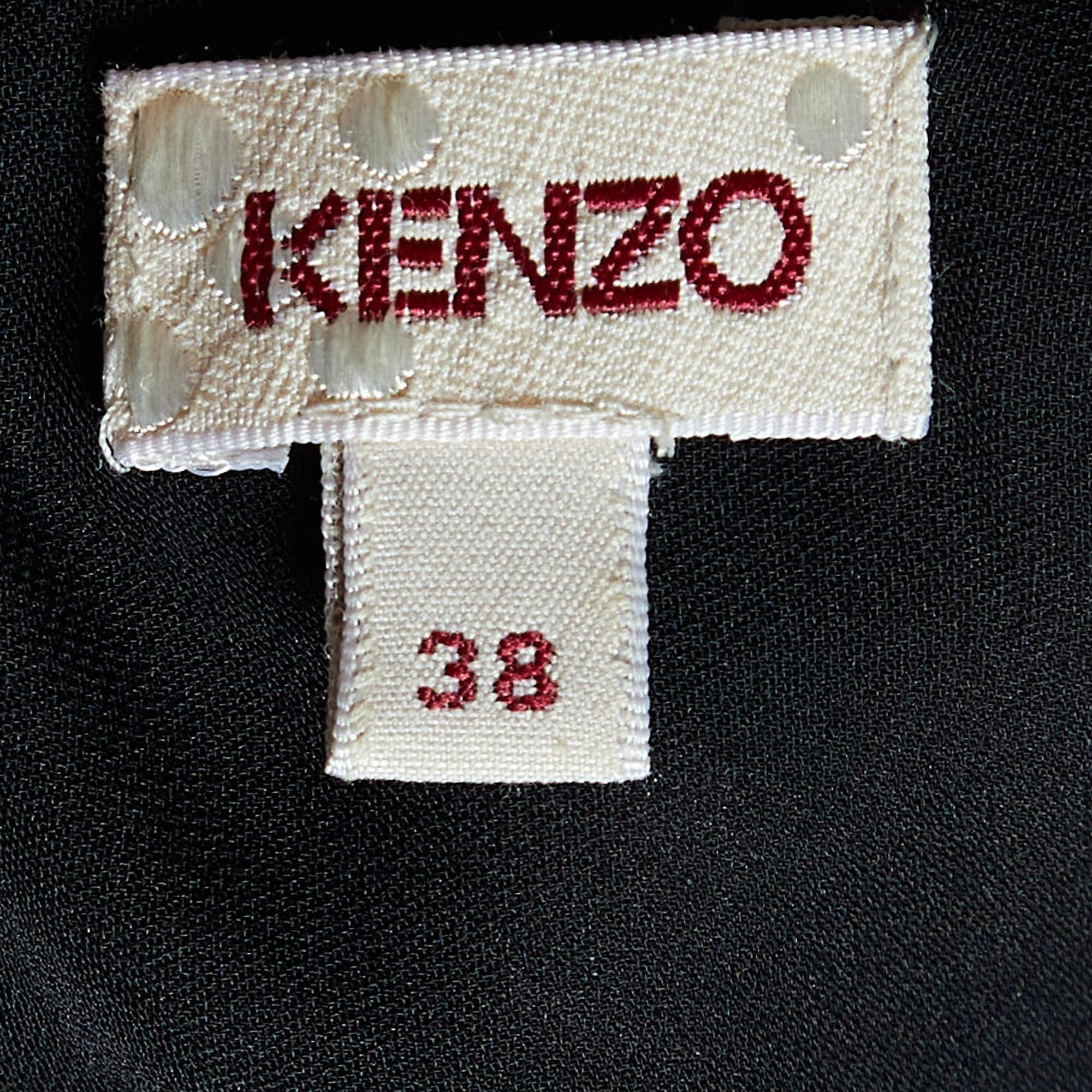 Kenzo Green Floral Print Silk & Velvet Knee-Length Dress M In Good Condition For Sale In Dubai, Al Qouz 2