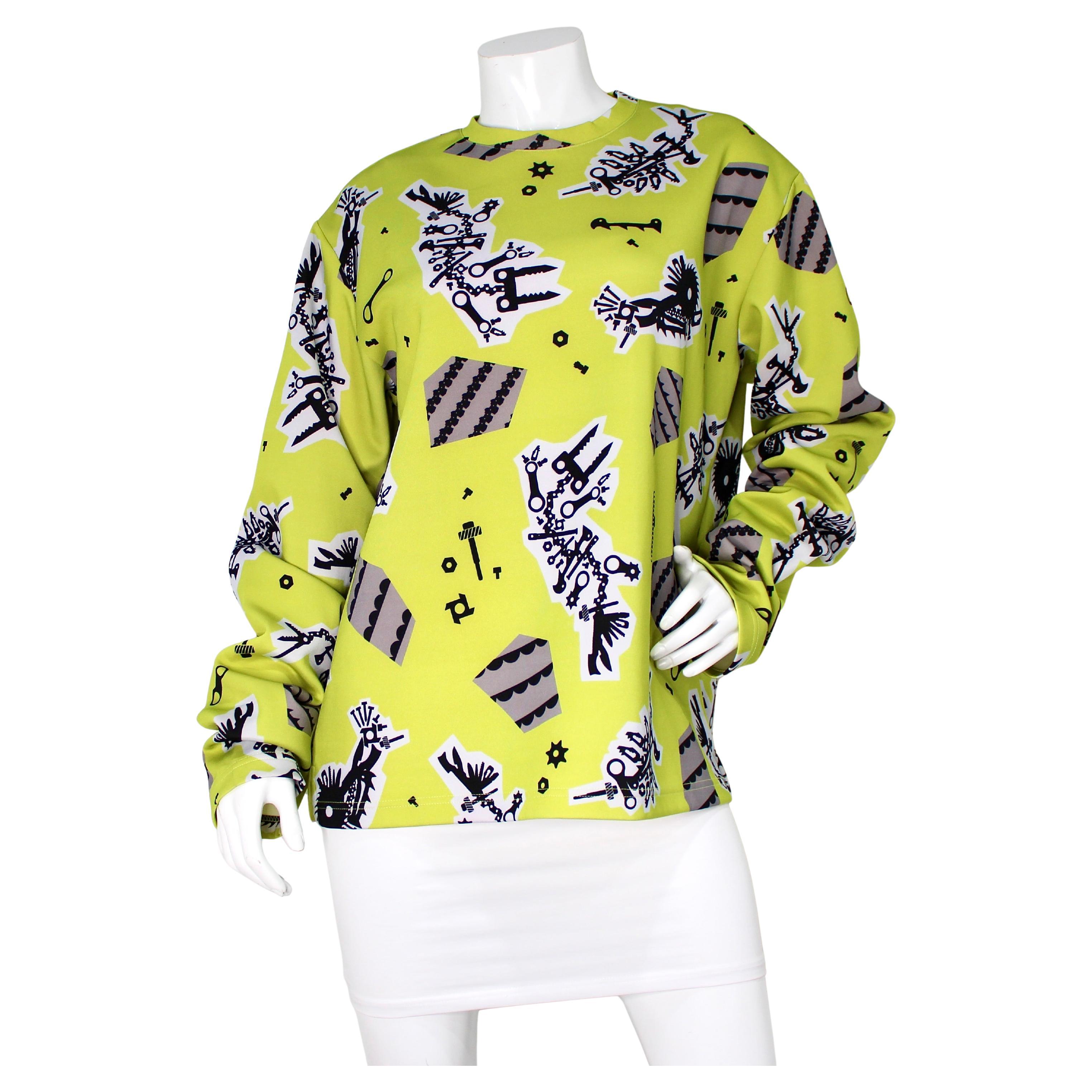 Kenzo Green Graphic Print Long Sleeve Shirt in vendita