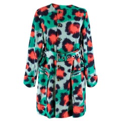 Kenzo Green & Red Leopard Print Coat - Size US 12