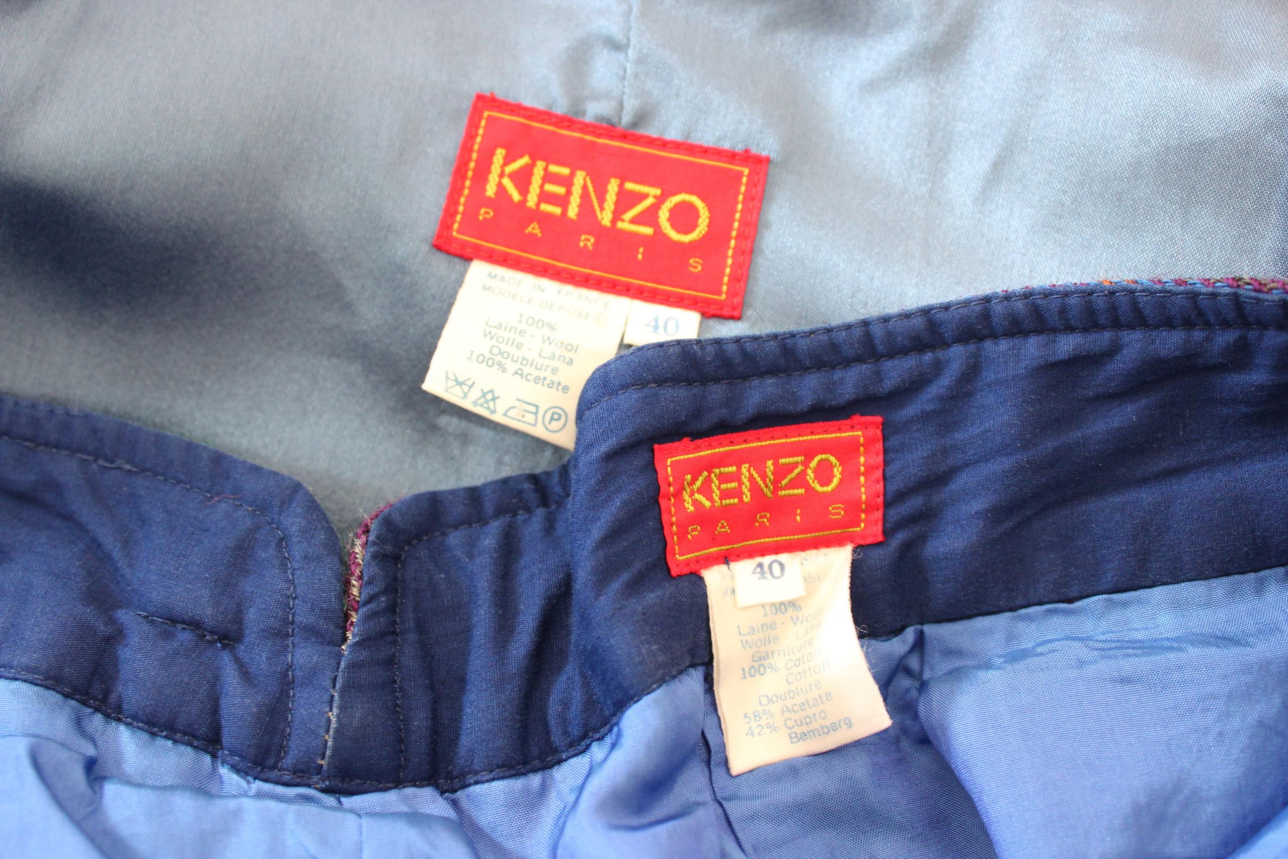 Kenzo Green Tartan Wool Check Pants Suit Dress 1980s 4