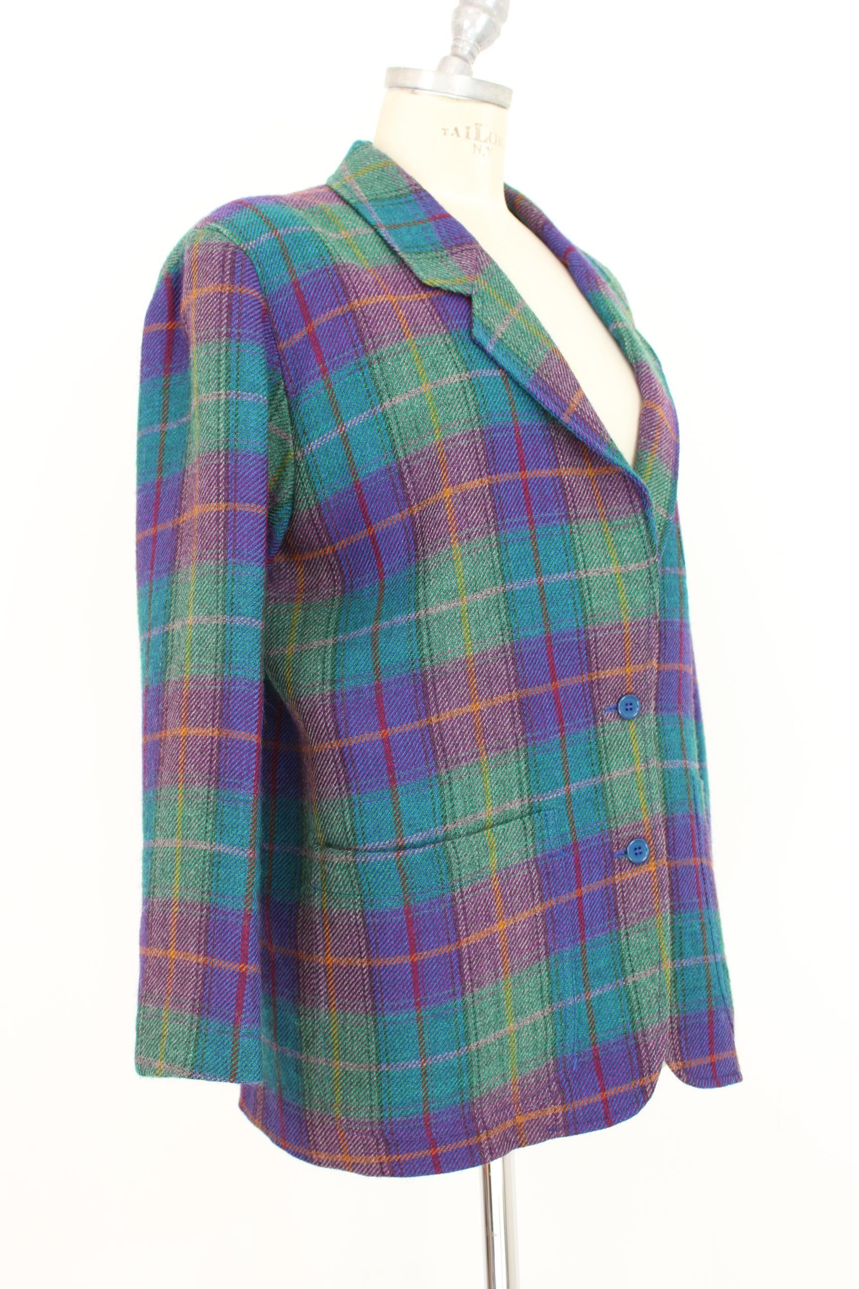 Women's Kenzo Green Tartan Wool Check Pants Suit Dress 1980s