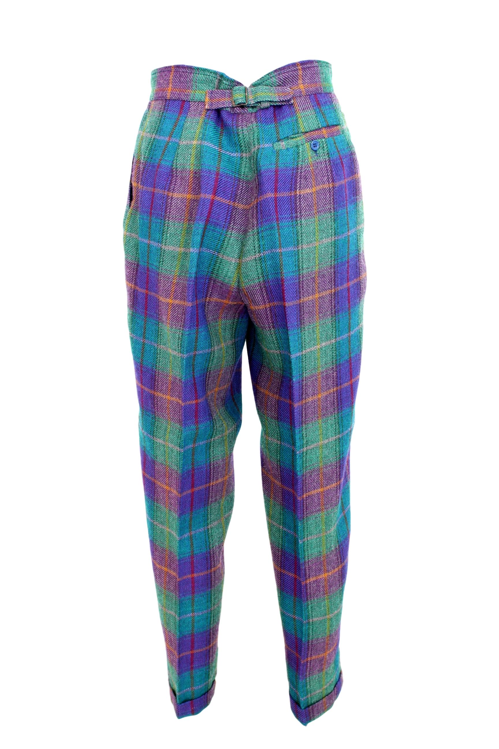 Kenzo Green Tartan Wool Check Pants Suit Dress 1980s 1