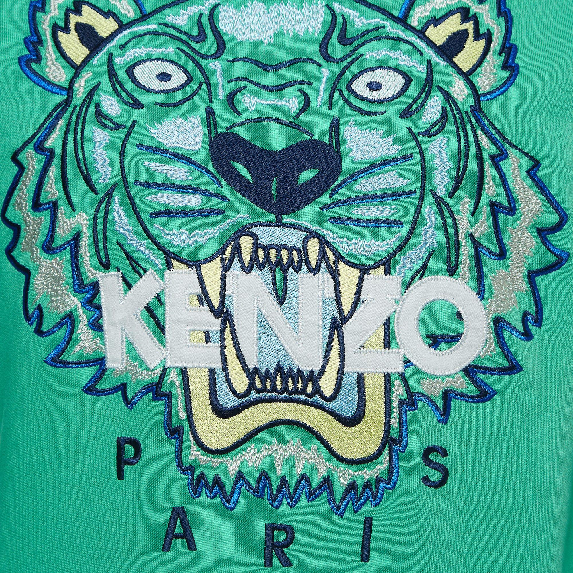 Kenzo Green Tiger Embroidered Cotton Crew Neck Sweatshirt M In Good Condition In Dubai, Al Qouz 2