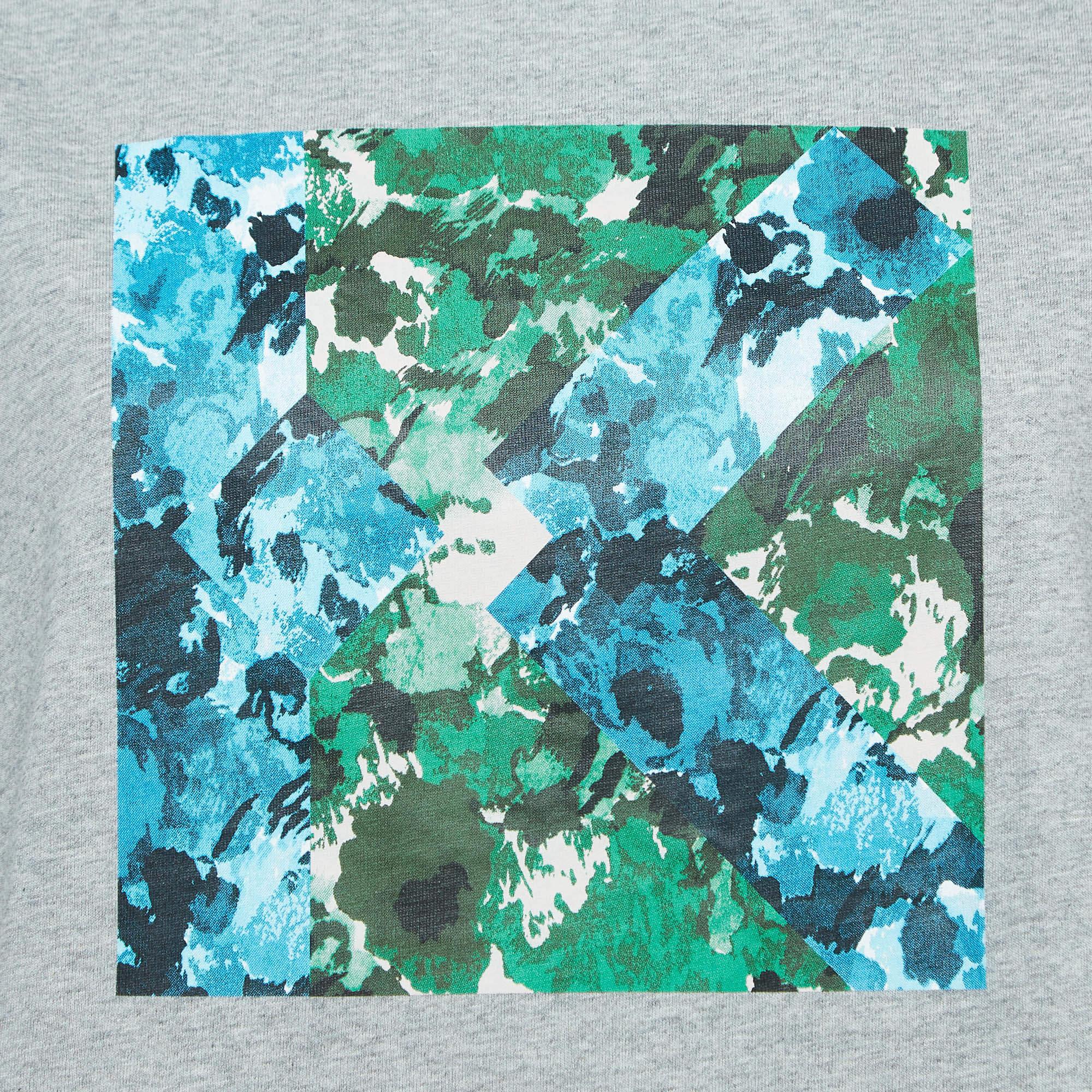 Women's Kenzo Grey Artwork Printed Cotton Knit Classic Fit T-Shirt XL For Sale