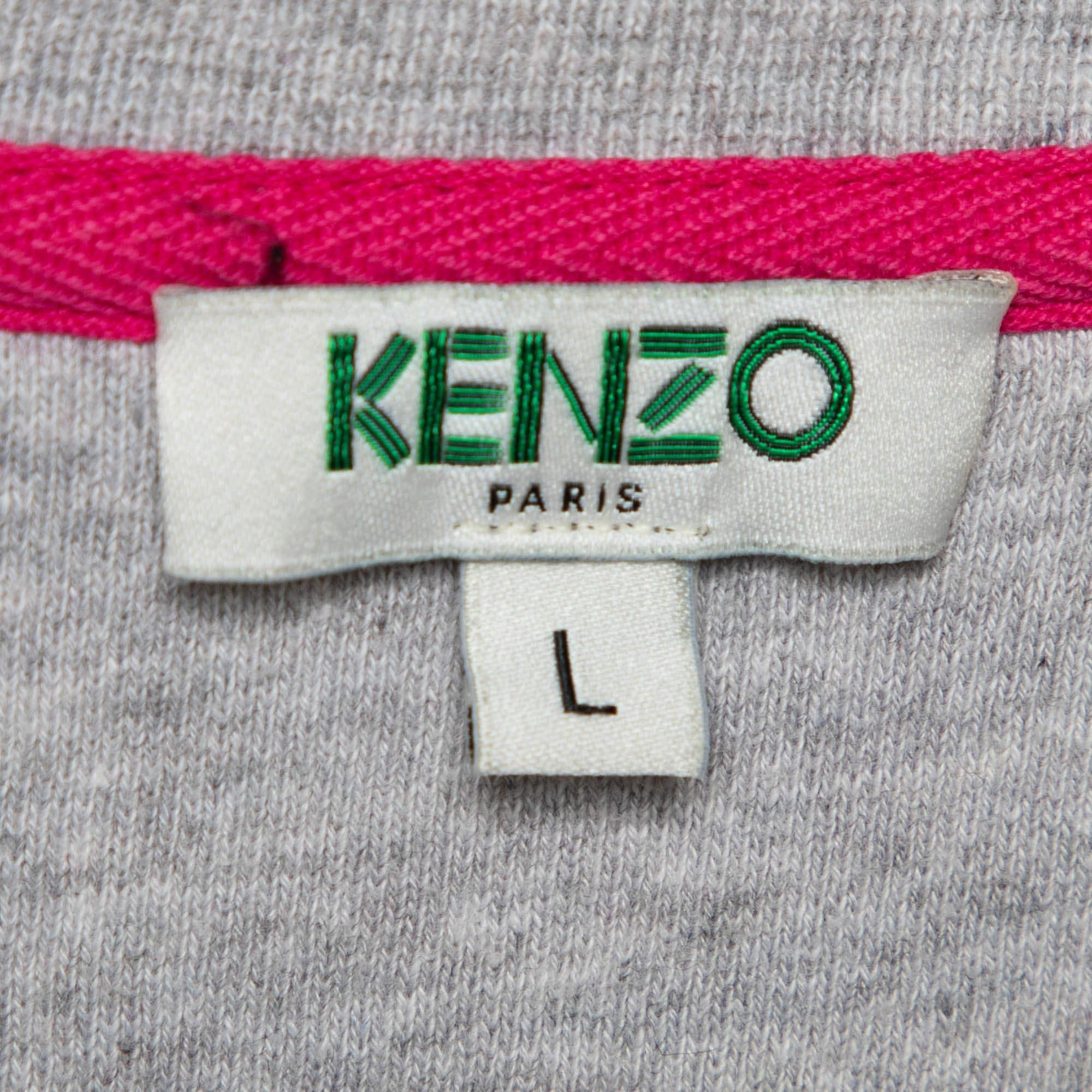 Kenzo Grey Cactus Applique Cotton Knit Long Sleeve Sweatshirt L In Good Condition For Sale In Dubai, Al Qouz 2