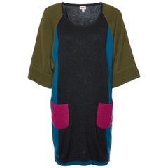 Kenzo Grau Colorblock Wollstrickpullover Kleid S
