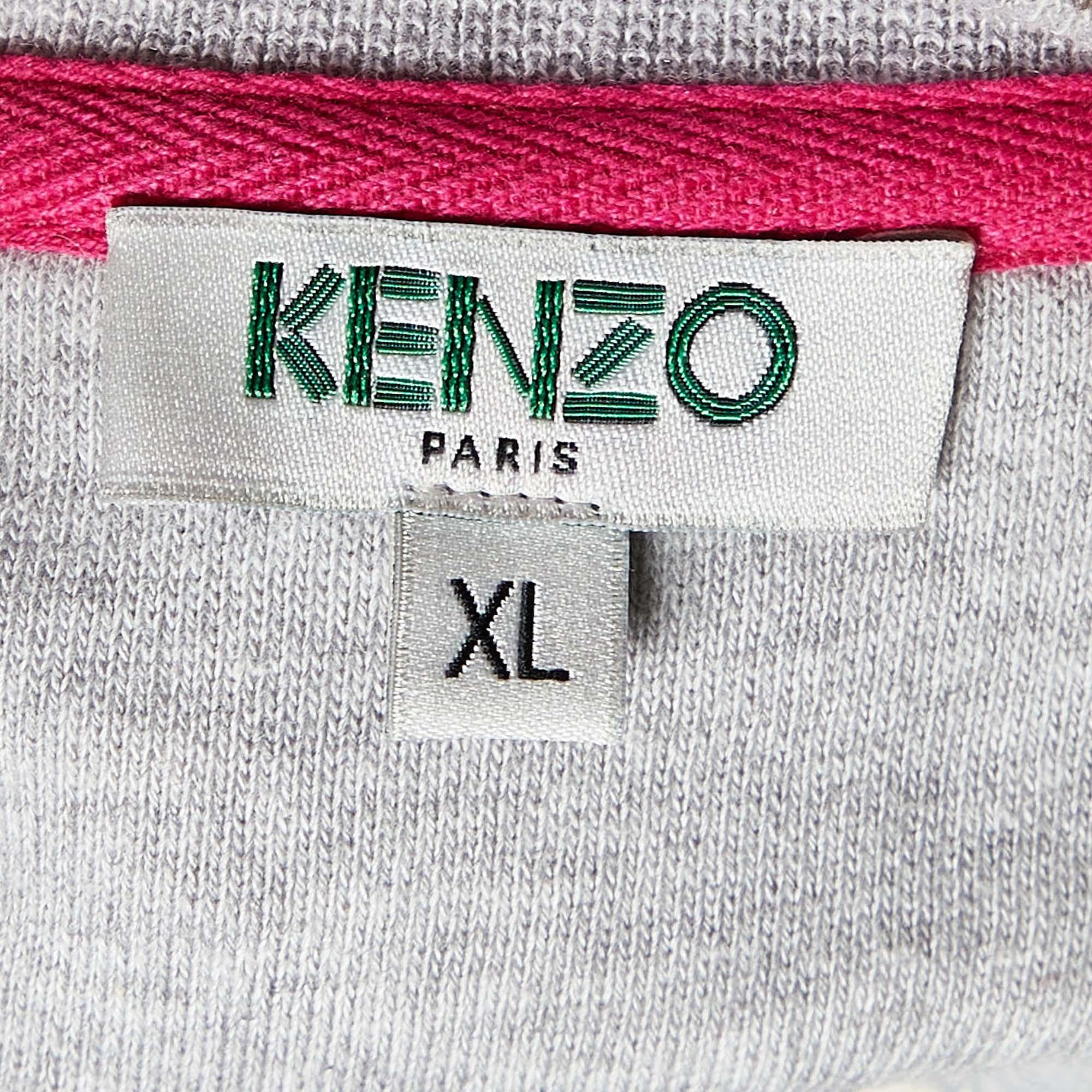 Kenzo Graues besticktes Tiger-Pulloverkleid aus Baumwolle XL Damen im Angebot